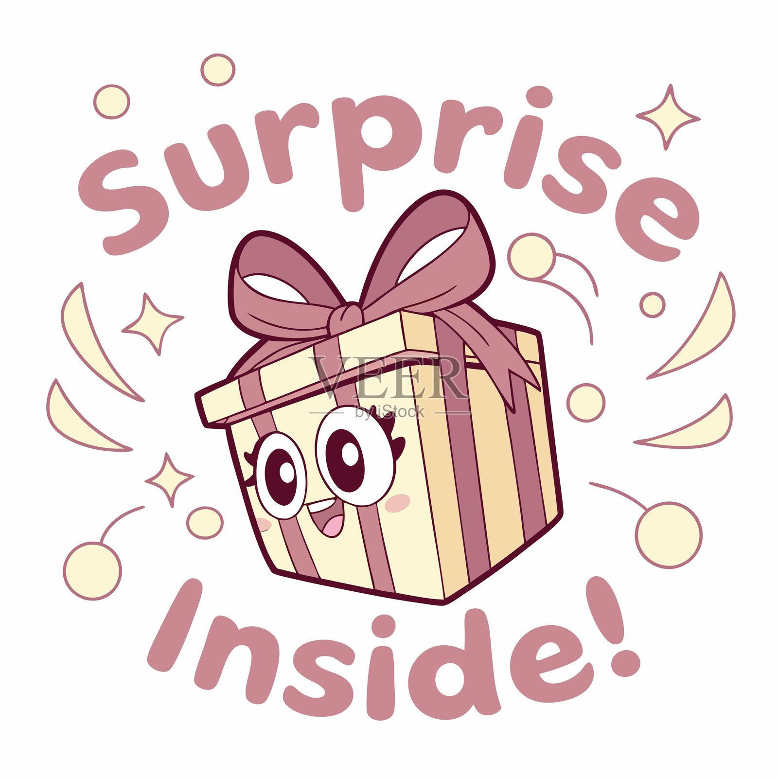 一个带有大丝带和愉快表情的矢量礼品盒插画图片素材