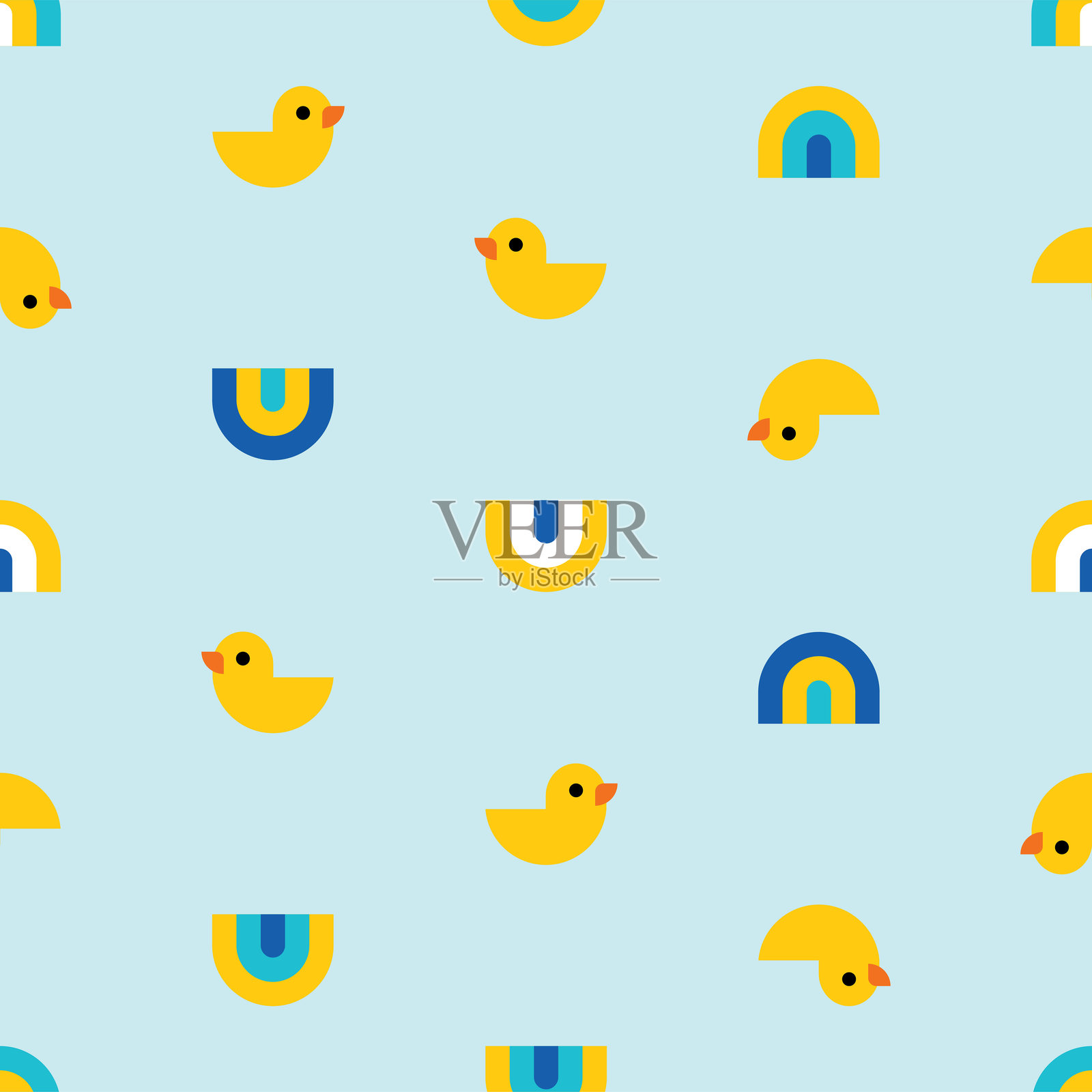 橡皮鸭图案无缝设计。婴儿玩具面料纹理。面料装饰。插画图片素材