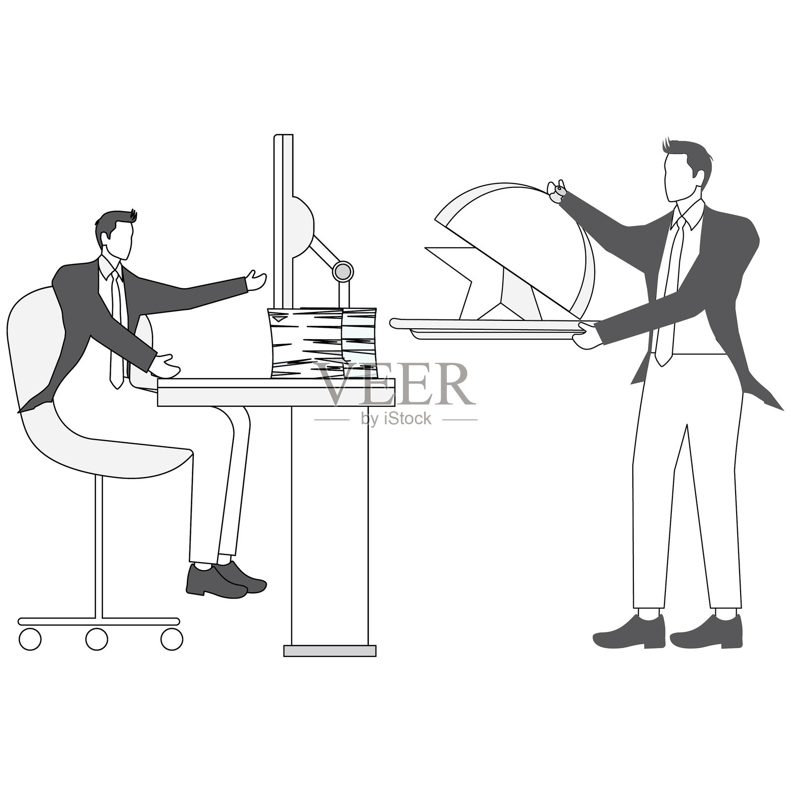 商人手里拿着一个大盘子，上面有一颗大星星插画图片素材