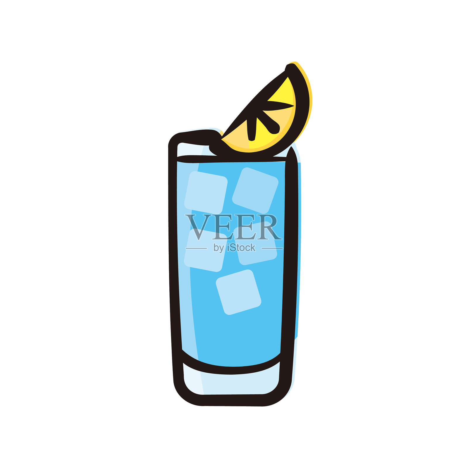 中国蓝 - 鸡尾酒图标或插图。手绘线条的彩色版本。插画图片素材