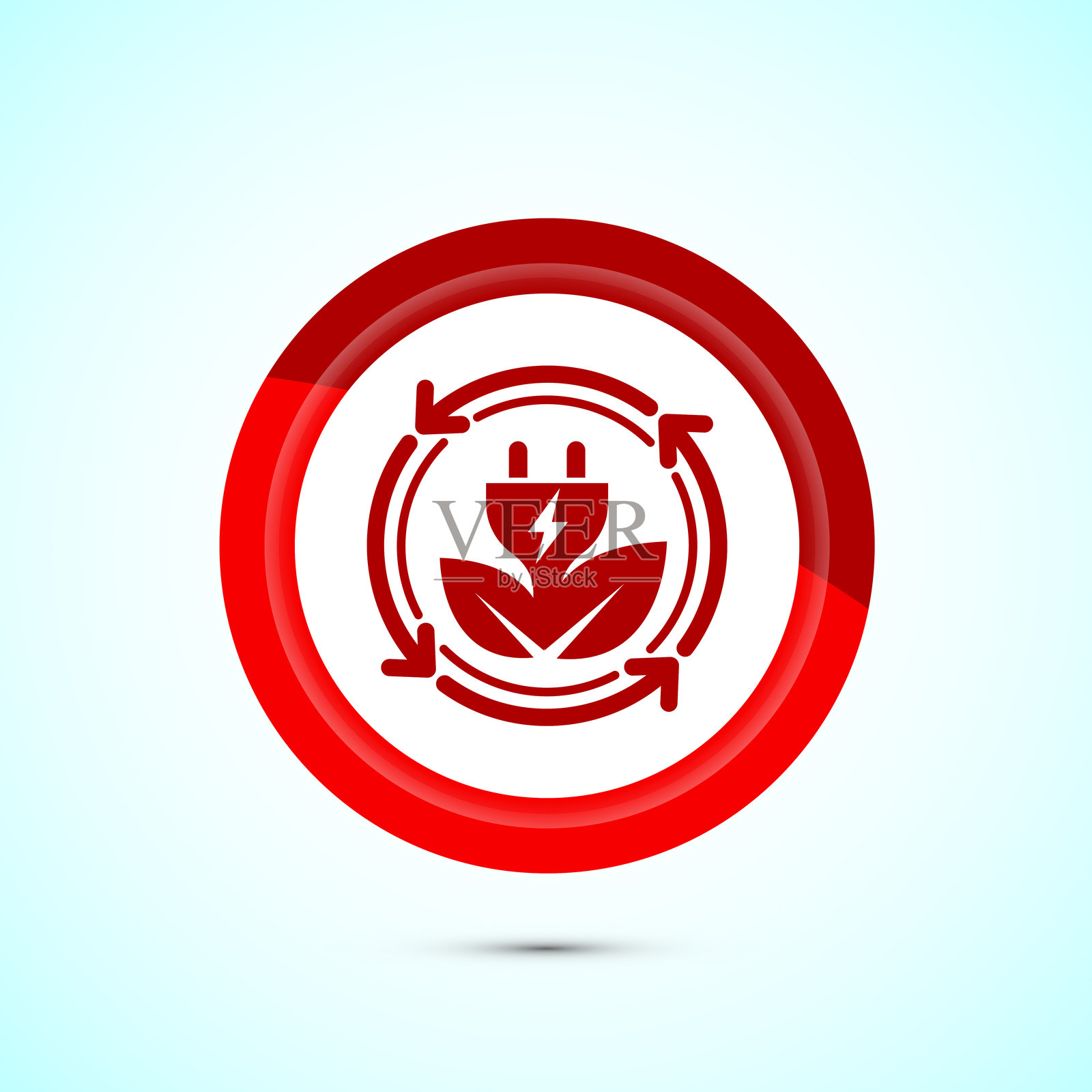 可再生能源图标设计插图。可再生电力标志符号，红色按钮设计插画图片素材