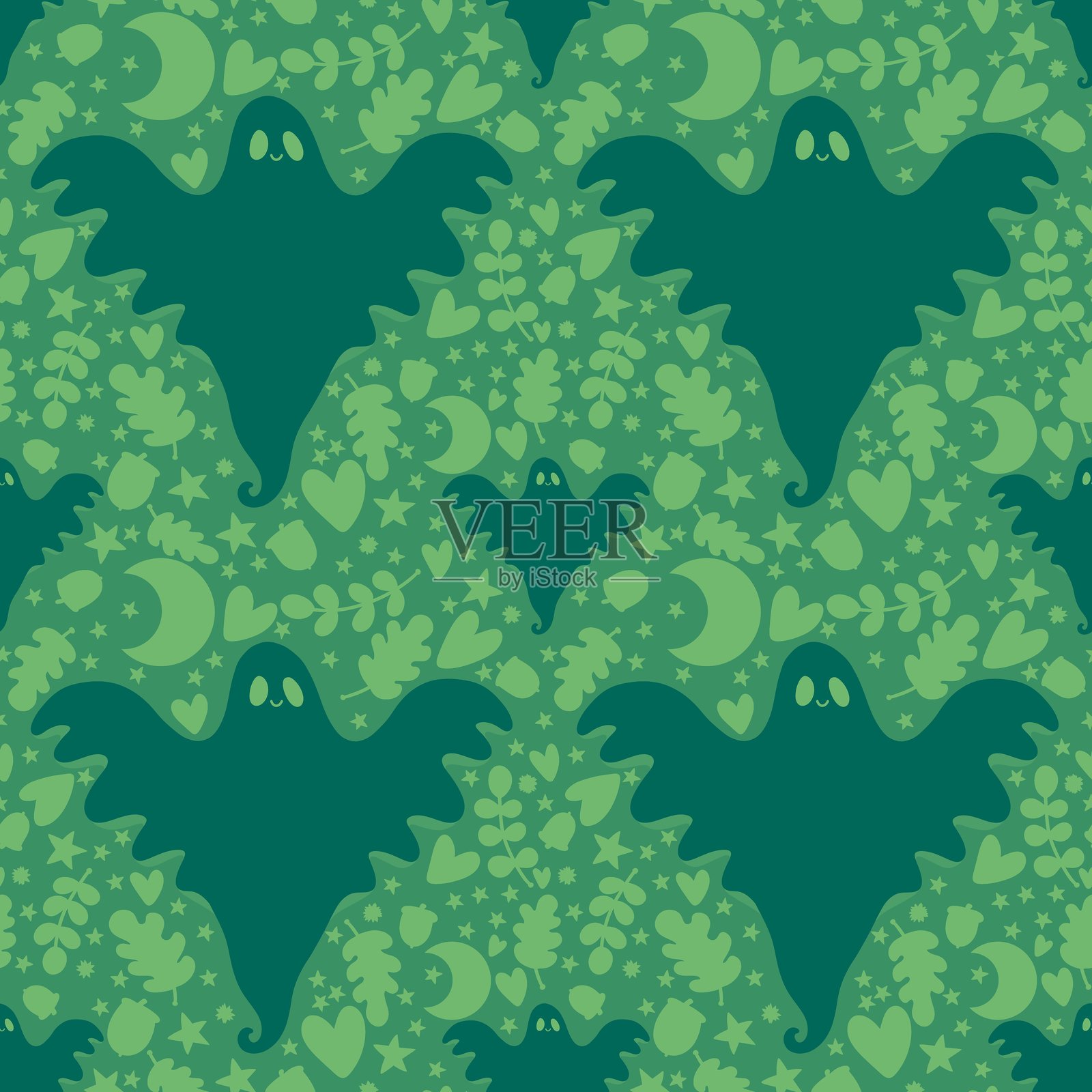 万圣节鬼魂无缝图案，适用于面料、纺织品和包装插画图片素材