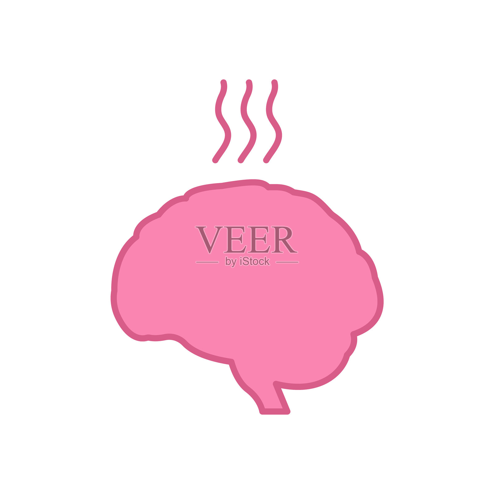粉红色大脑与蒸汽图标。心理压力概念符号。疲惫和过热的大脑及认知压力标志。孤立的矢量插图。插画图片素材