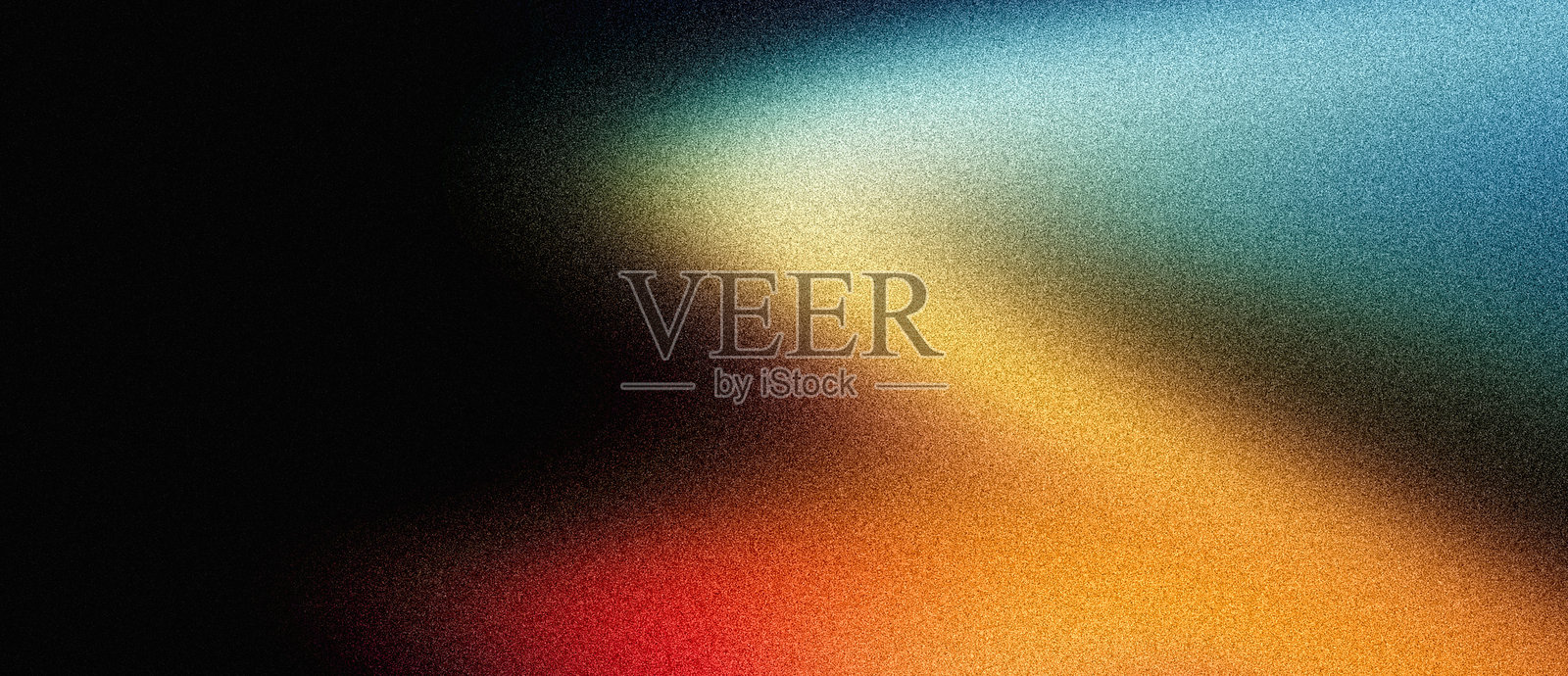 抽象背景，颗粒状的黄色、蓝色和橙色渐变波浪，黑色背景暗噪音纹理封面头部壁纸设计插画图片素材