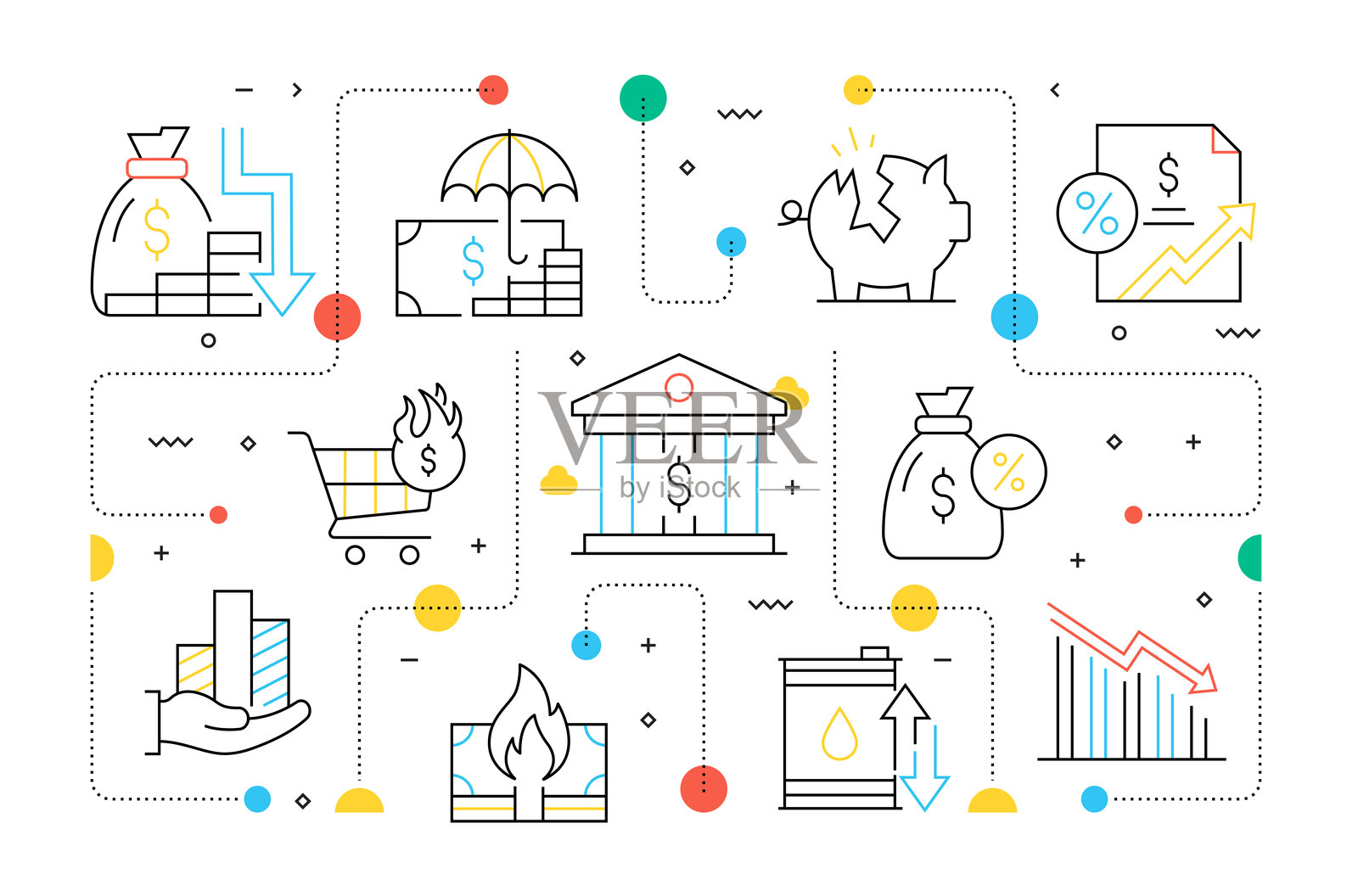 经济危机相关的矢量插图。商业、银行、投资、金钱、破产、风险。插画图片素材