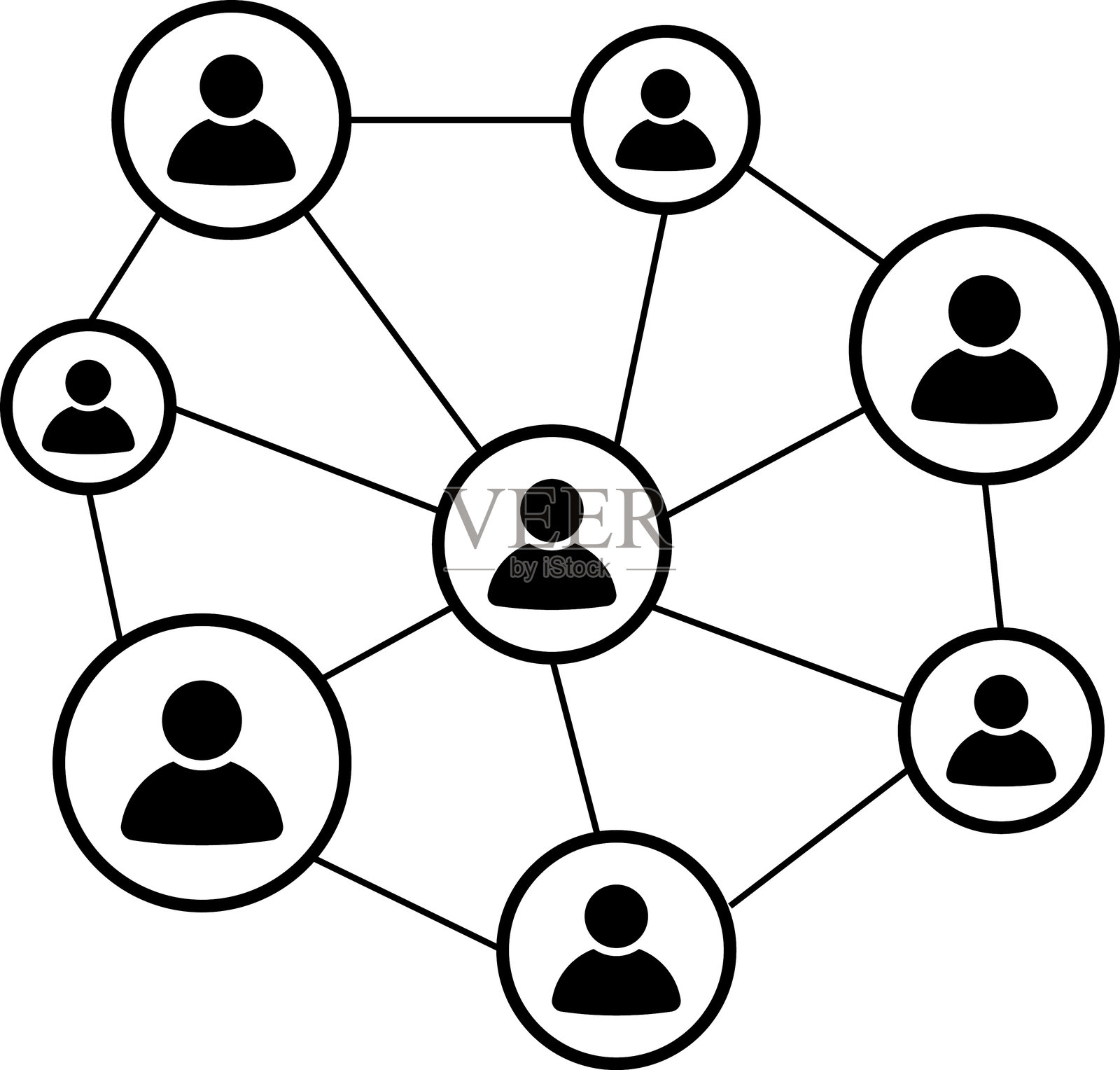 人群图标。工人团队。用户个人资料符号。连接人们的合作伙伴关系，男性在社交媒体网络之上。矢量插图。插画图片素材