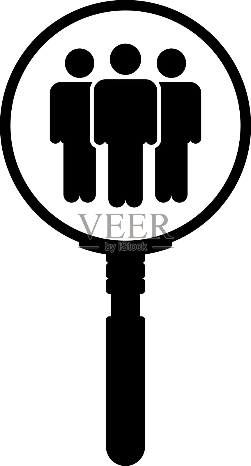 放大镜与工人符号。人力资源管理招聘、团队合作概念、职位招聘。招聘概念。雇佣。雇用人力。矢量插图。插画图片素材