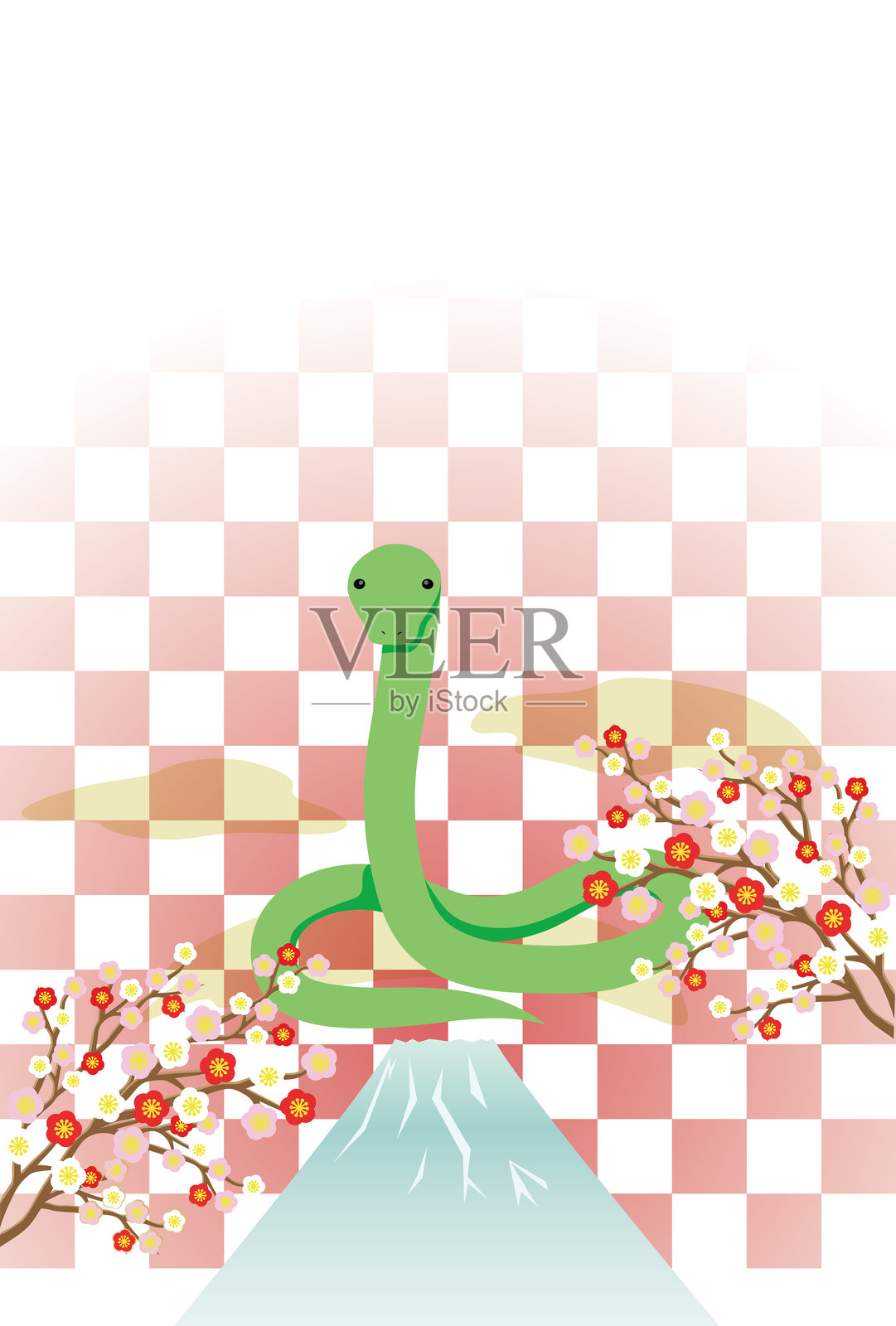 日本风格的蛇年新年贺卡插图。插画图片素材