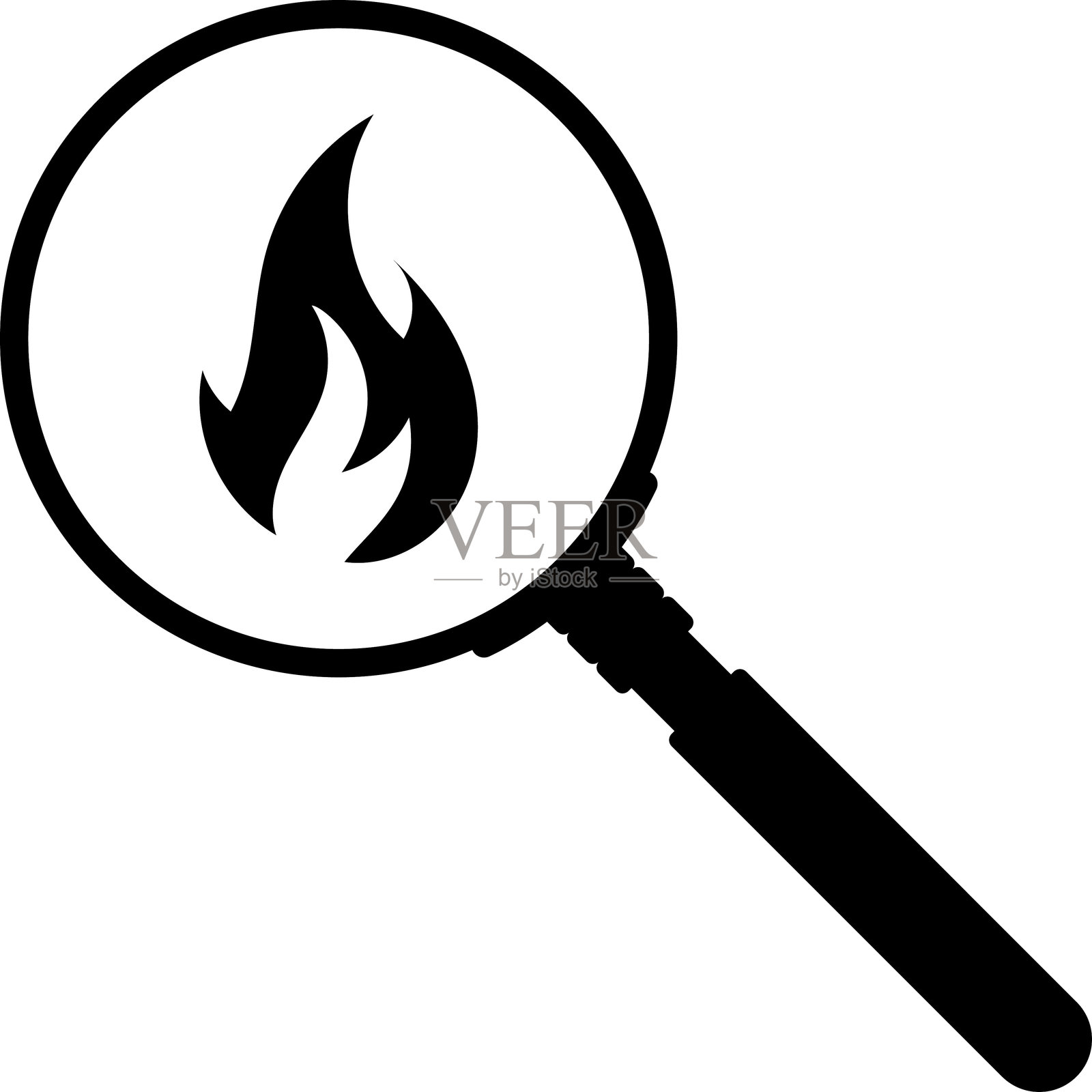 火灾监测检查指示器，使用放大镜的灭火矢量图标。插画图片素材