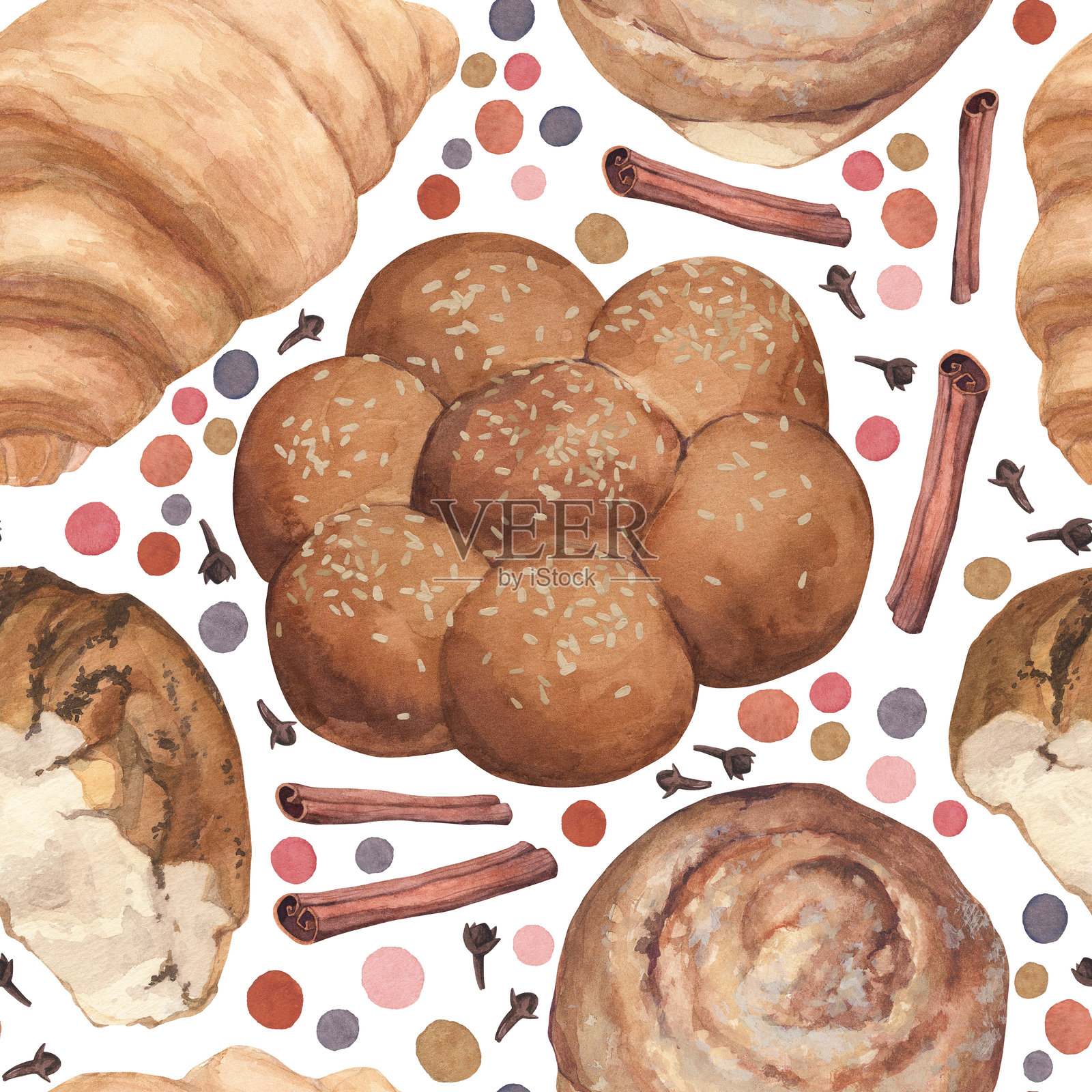 水彩插图中包含包子的水彩图案插画图片素材