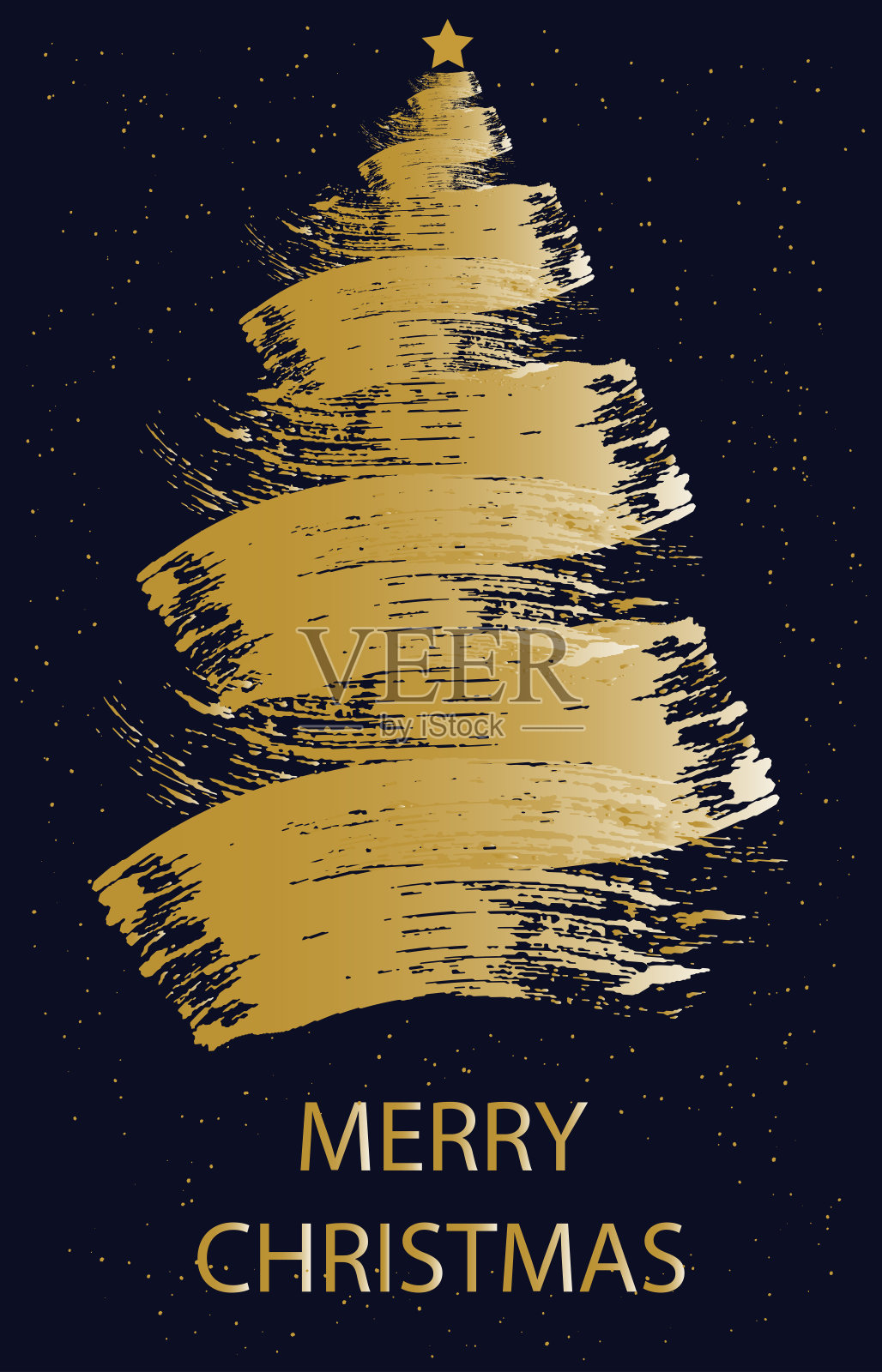 圣诞树，磨损画笔绘画艺术。圣诞快乐贺卡。矢量插图。插画图片素材