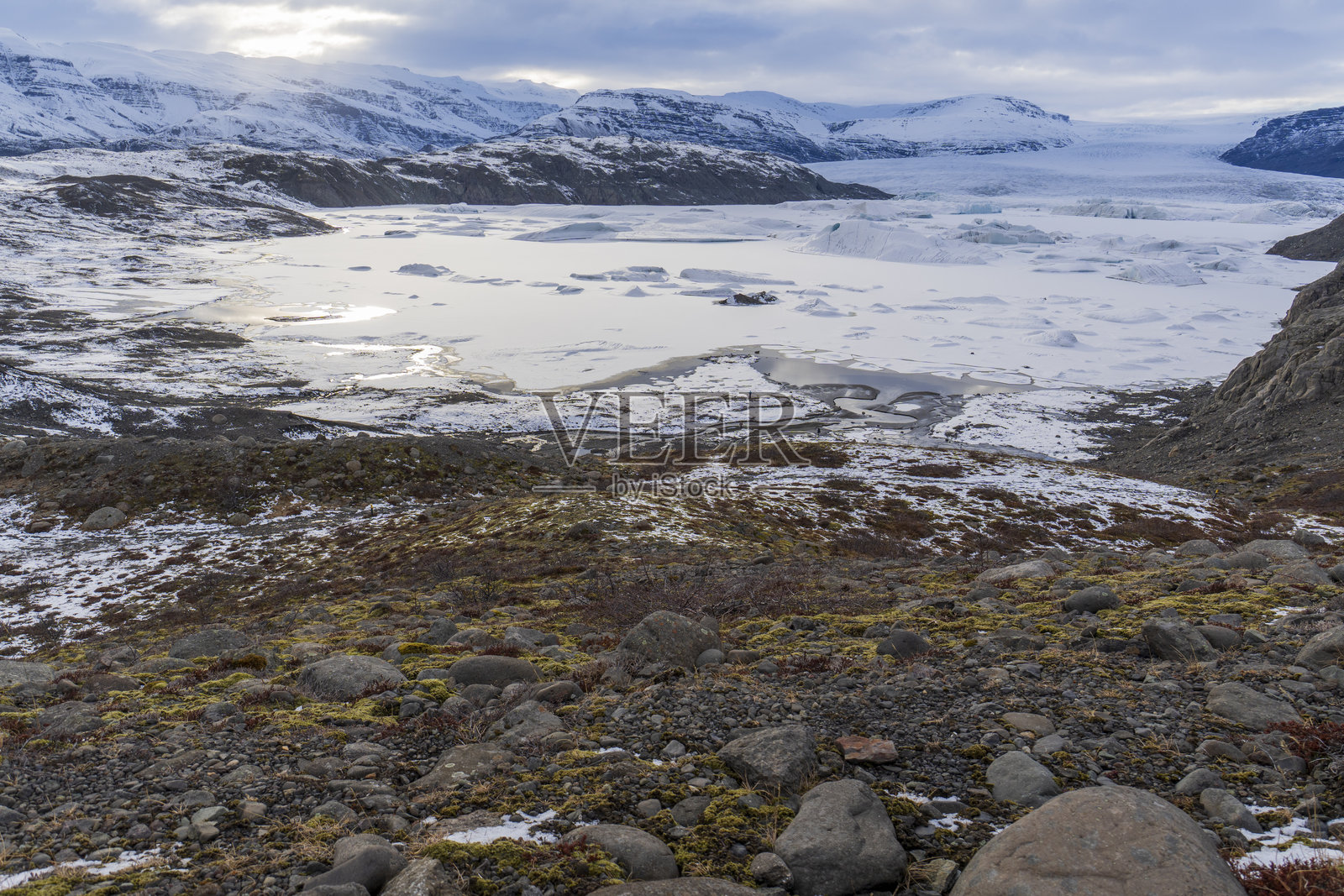 冰岛南部霍费尔斯冰川的日落风景照片摄影图片