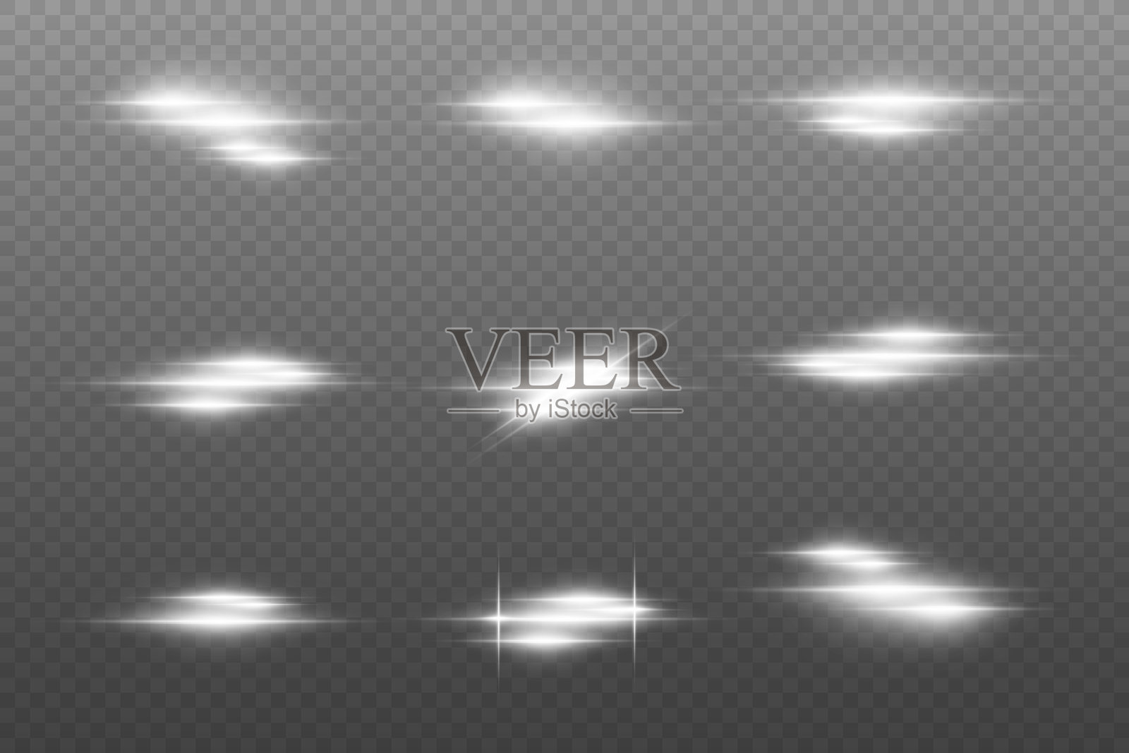 光线和闪光的集合，水平线条效果。插画图片素材