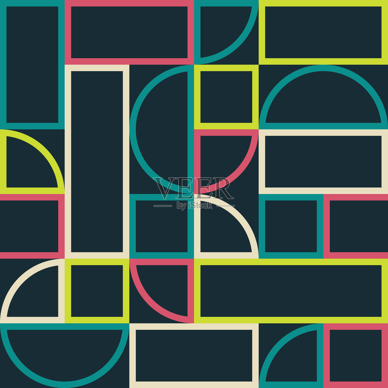 抽象创意无缝几何矢量图案。包含简单颜色几何形状的图案。插画图片素材