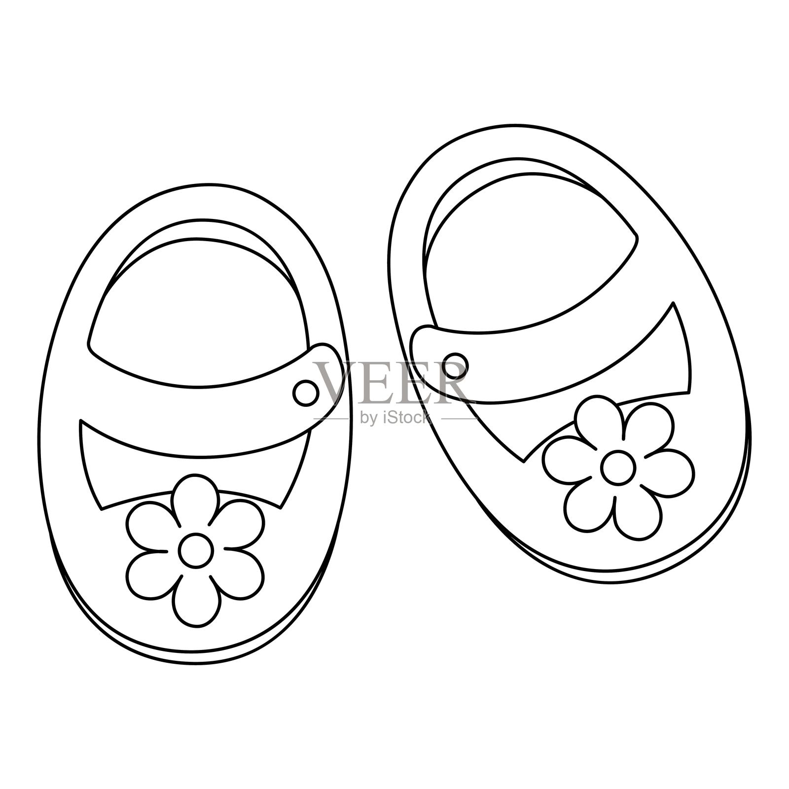 婴儿女孩鞋子隔离涂色页插画图片素材
