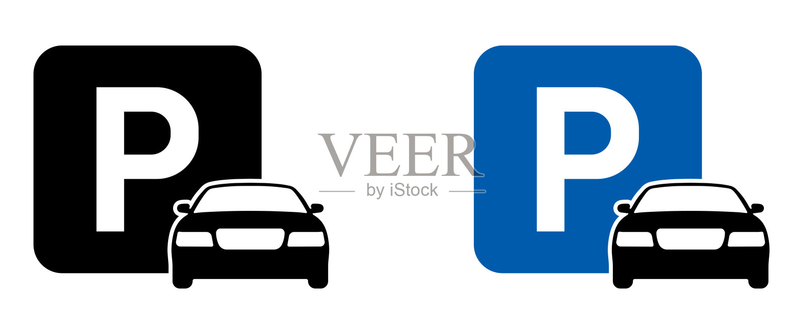 停车标志集合。扁平风格矢量图标。公共停车位，位置符号。信息图标，独立于白色背景。插画图片素材