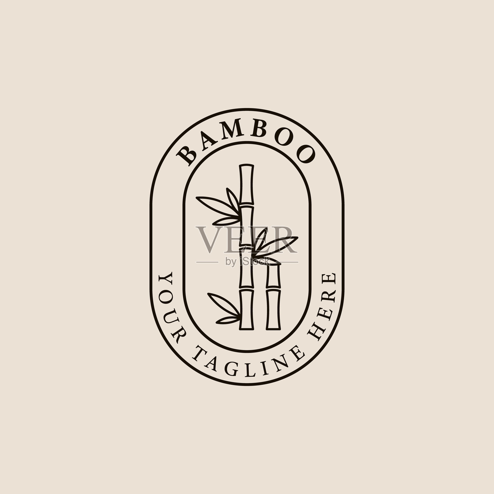 竹子线条艺术符号，图标和标志，带有徽章的矢量插图设计插画图片素材