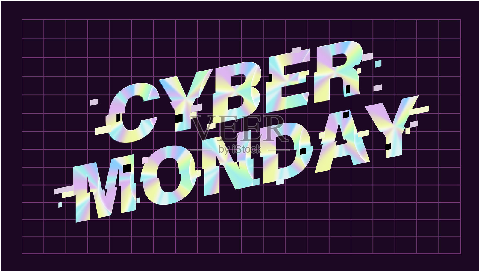 复古渐变全息色彩的网络横幅设计模板，适用于网络星期一促销活动插画图片素材