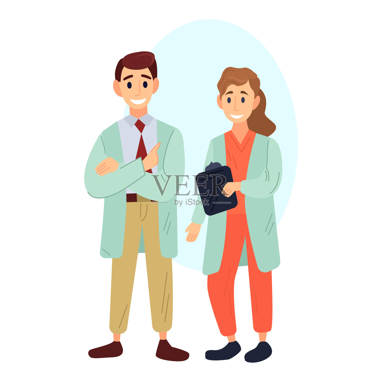 微笑的医生们在一起合影：医疗环境中的卫生专业人员插画图片素材