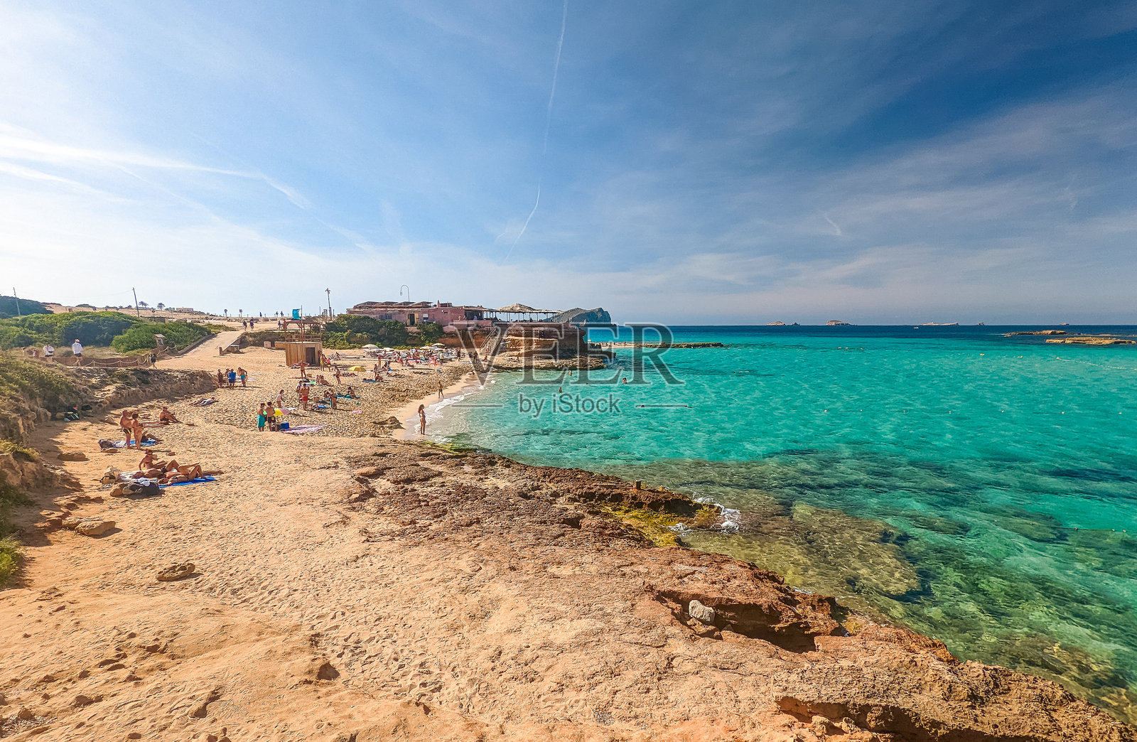 北伊比萨的孔特海滩，巴利阿里群岛照片摄影图片