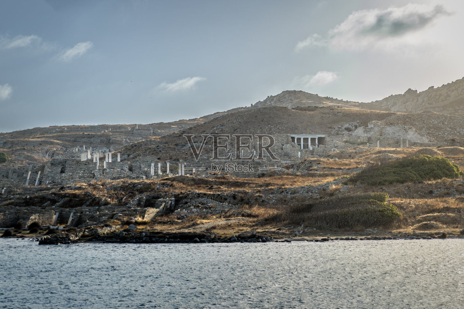 希腊德洛斯的考古遗址，世界遗产地照片摄影图片