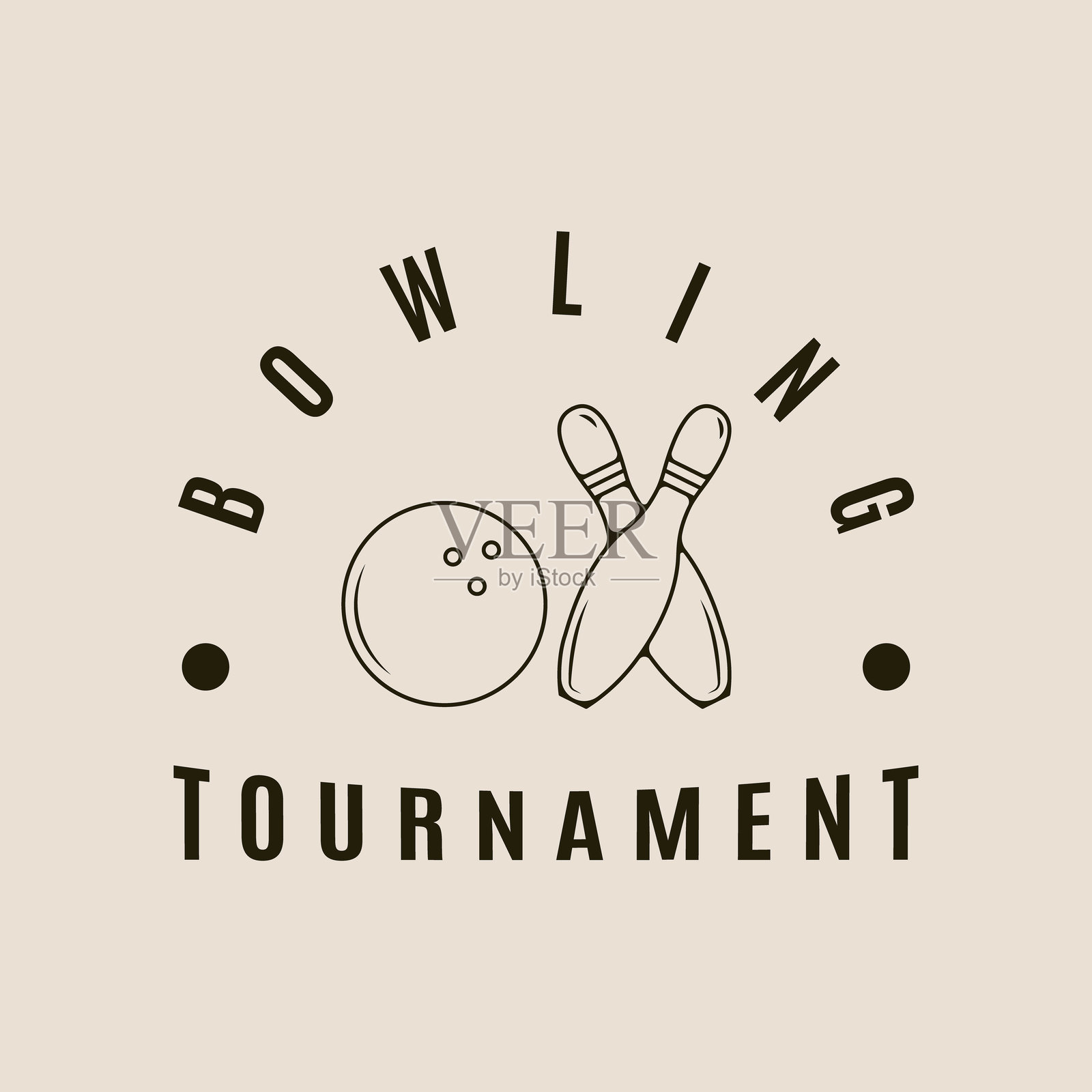 保龄球线条艺术标志图标和符号，极简风格游戏比赛矢量插图设计插画图片素材