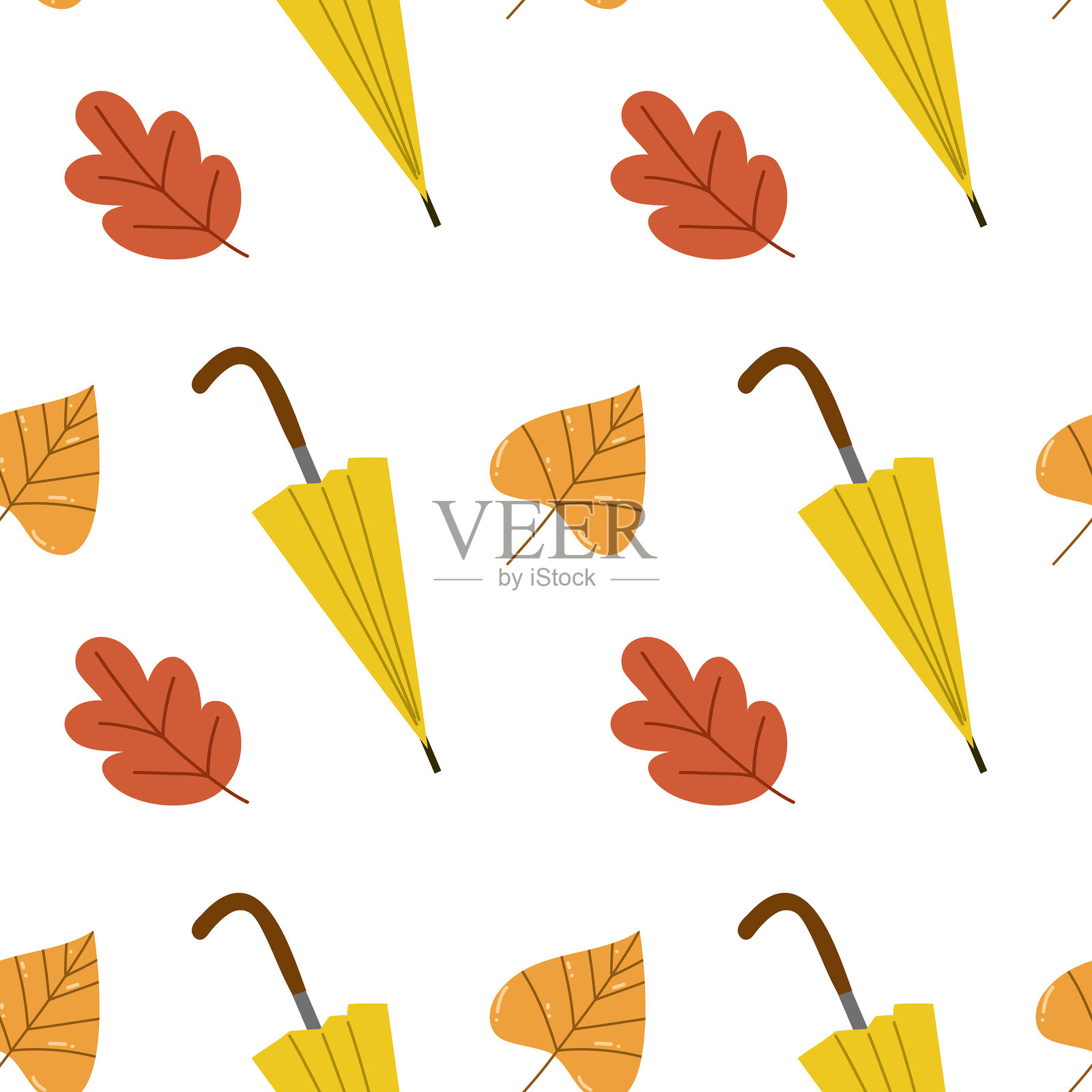 秋天的树叶和雨伞的无缝图案。插画图片素材