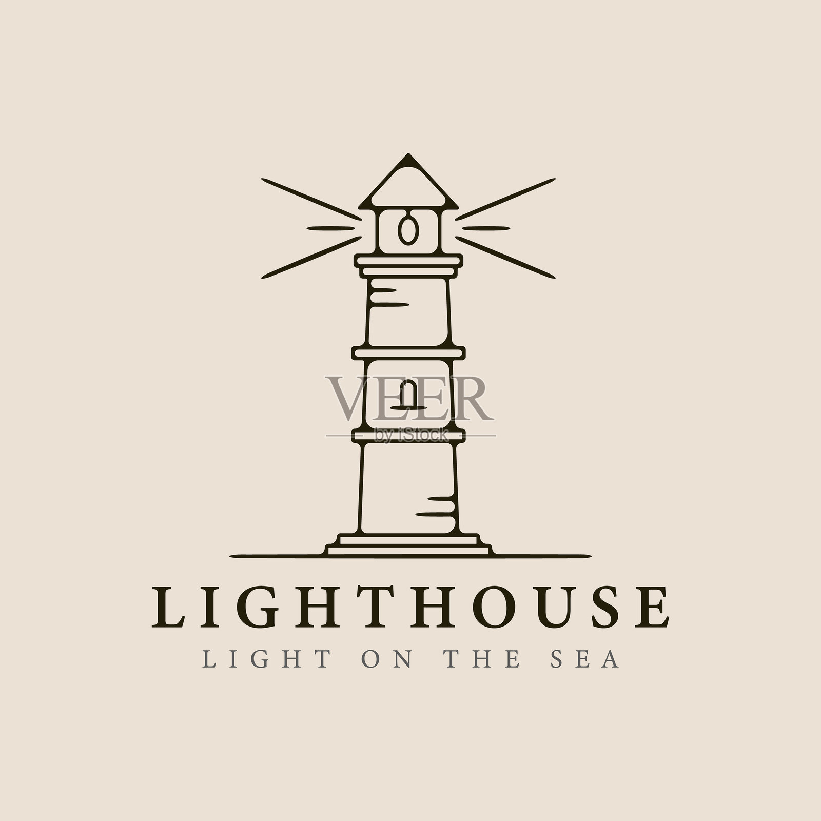 极简风格的灯塔线条艺术logo矢量插图设计。插画图片素材