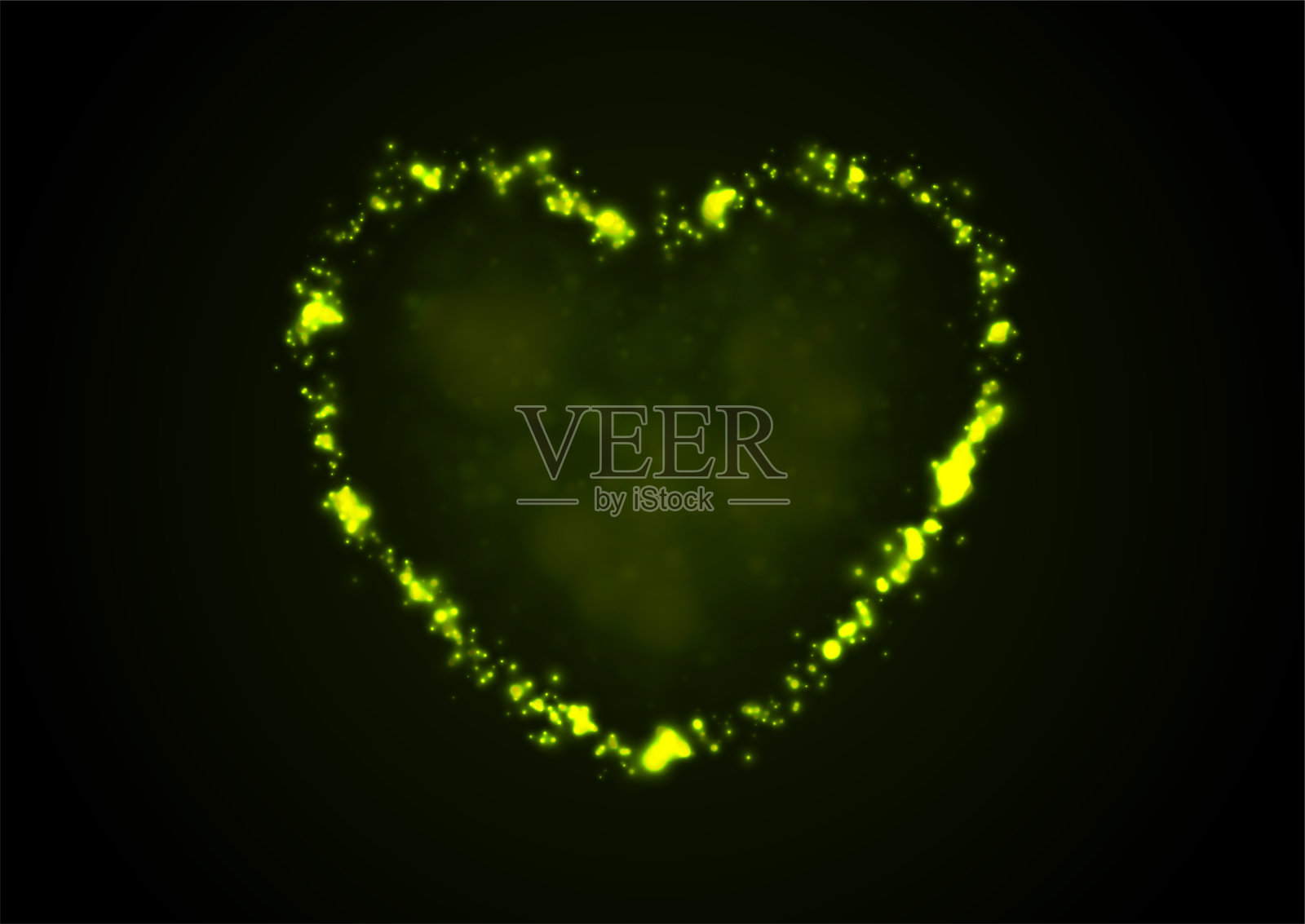 霓虹闪亮的绿色心形抽象情人节背景插画图片素材