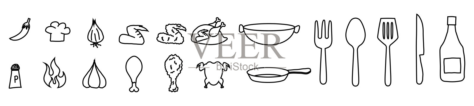 炸鸡图标涂鸦手绘厨房烹饪工具符号插画图片素材