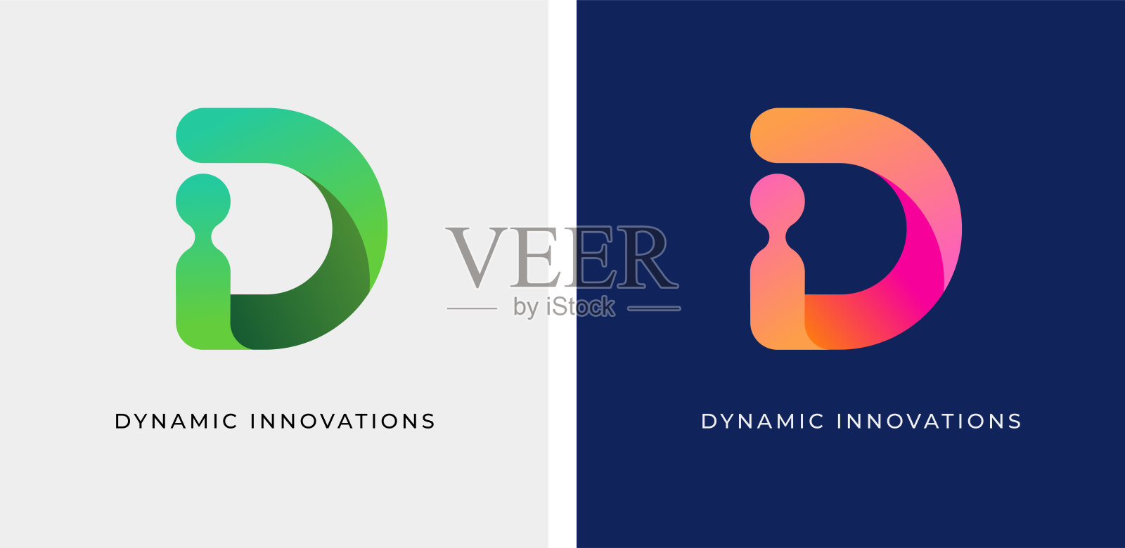 字母D的标志设计。科技、医疗、色彩丰富的标志元素和插图。插画图片素材