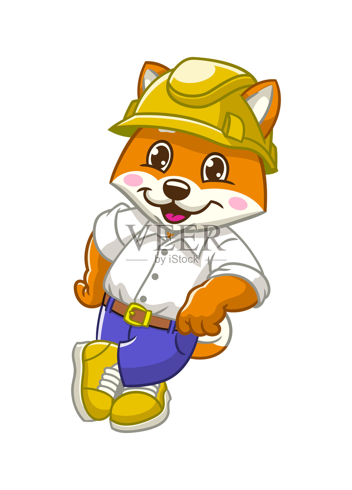 快乐的柴犬工人吉祥物角色插画图片素材