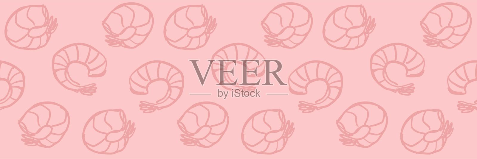 带有涂鸦虾的图案。美食，菜单，海鲜。设计用的矢量插图。插画图片素材