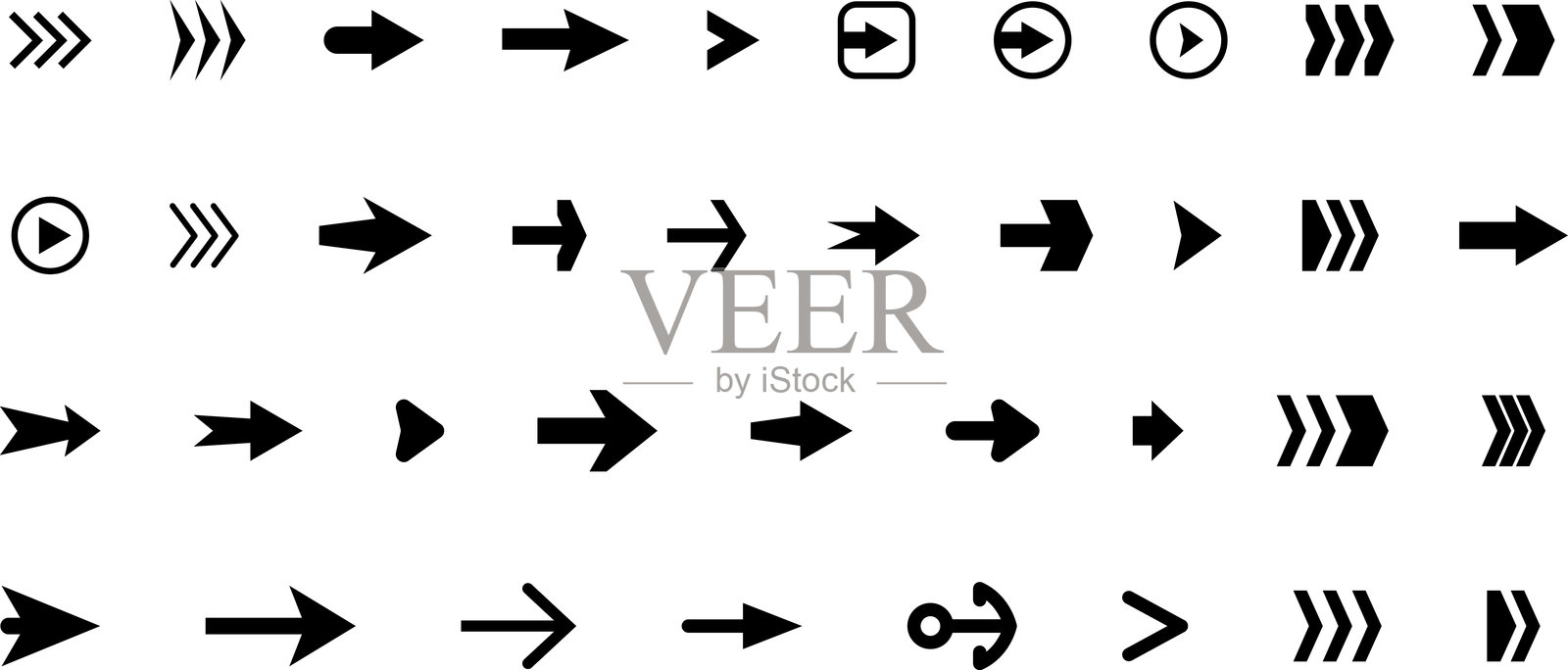 箭头集合。箭头图标合集。社交媒体故事的滑动图标。滚动图标。黑色矢量箭头，独立于白色背景。插画图片素材