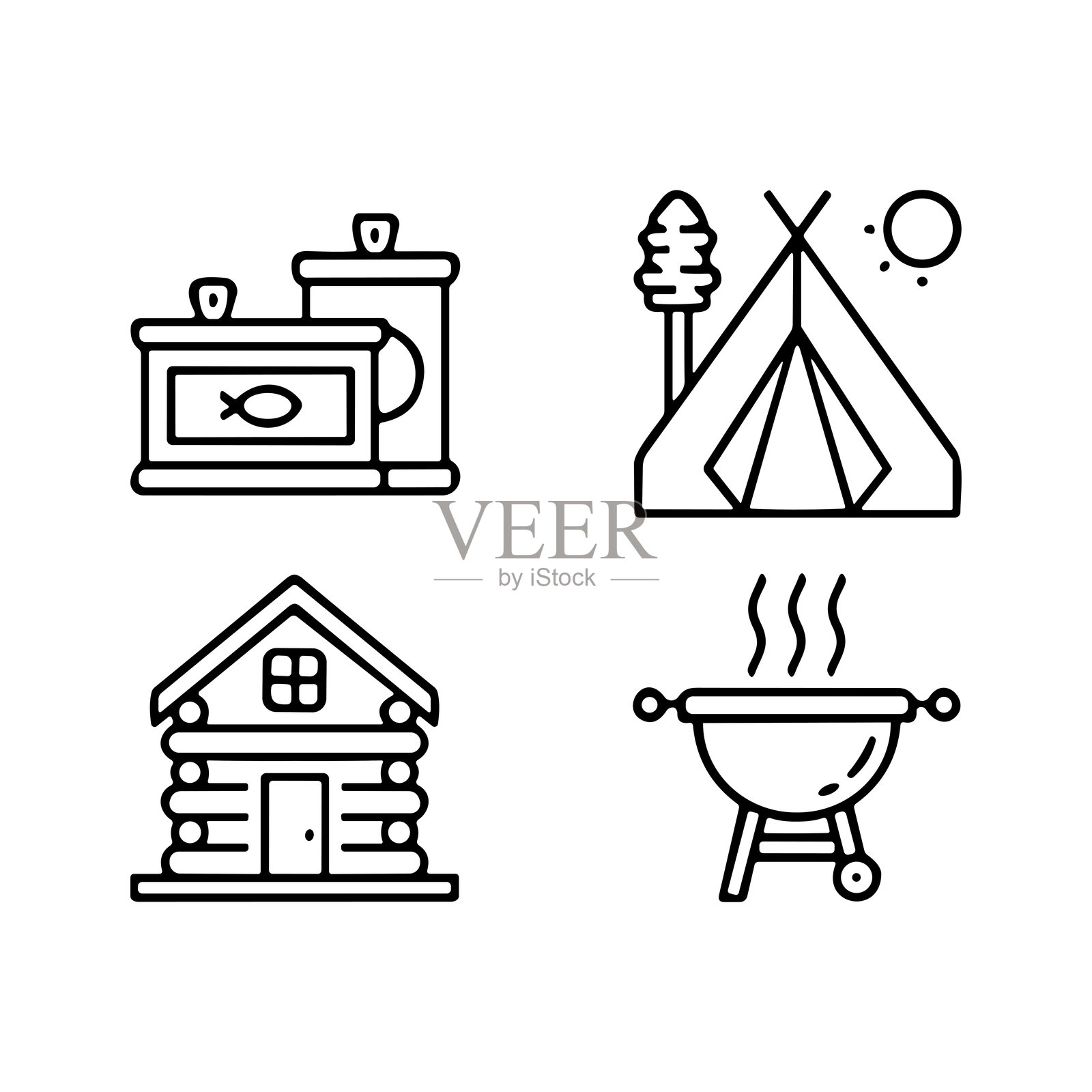 露营工具线条图标矢量插图平面设计插画图片素材