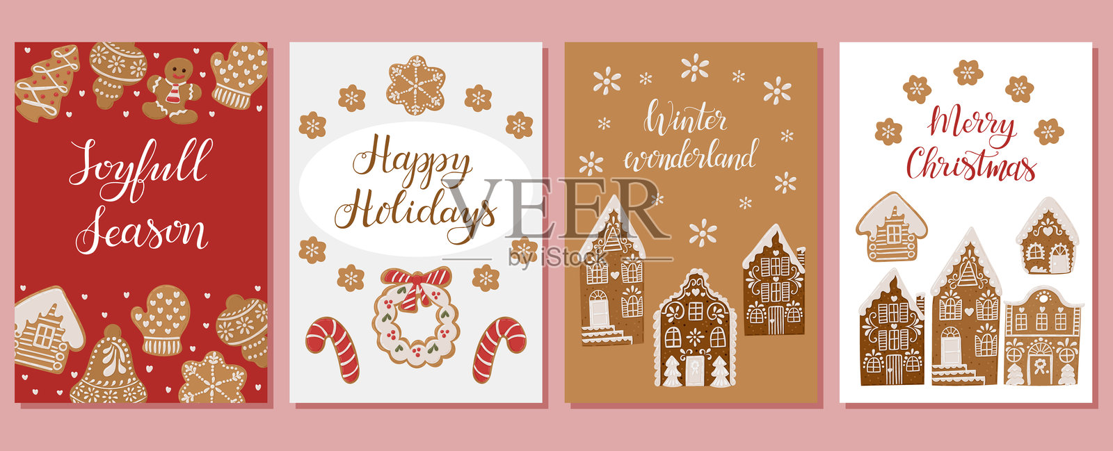 一组节日主题的矢量圣诞横幅或海报插画图片素材