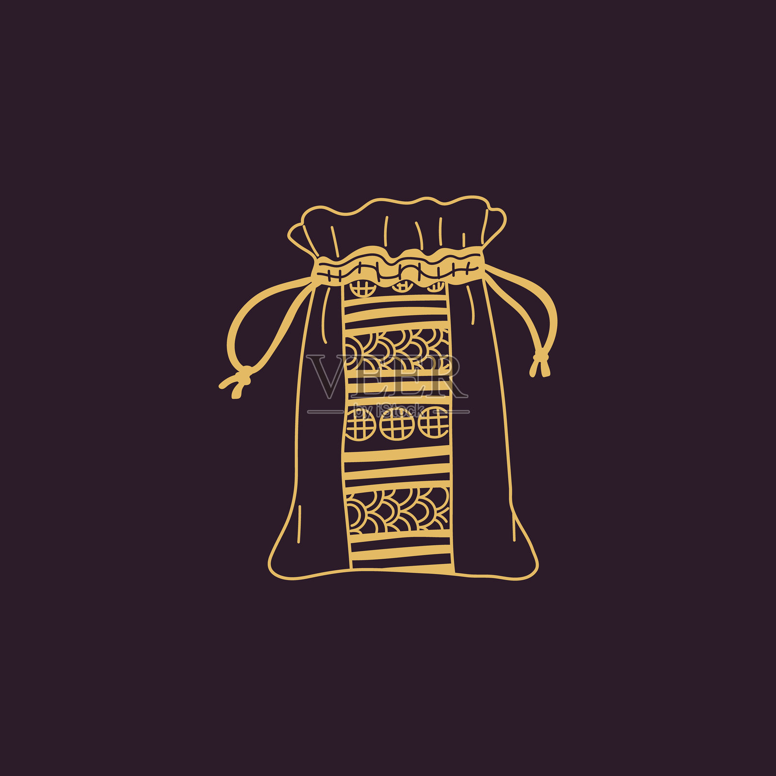 装饰有图案轮廓的韩国幸运袋矢量图标，传统亚洲礼品袋，适合在东方农历节日赠送插画图片素材