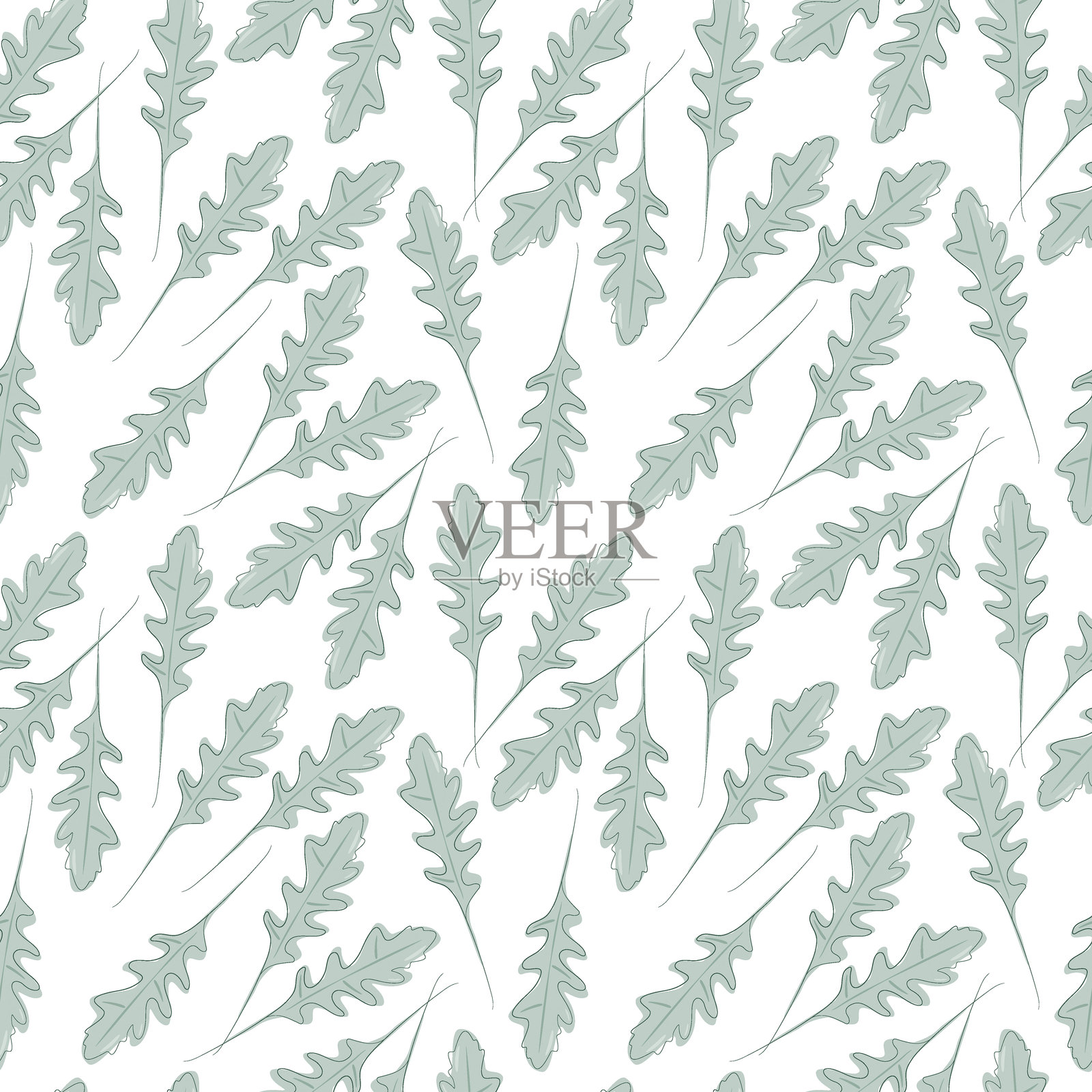 手绘芝麻菜叶子无缝图案，水彩风格，健康饮食背景概念插画图片素材
