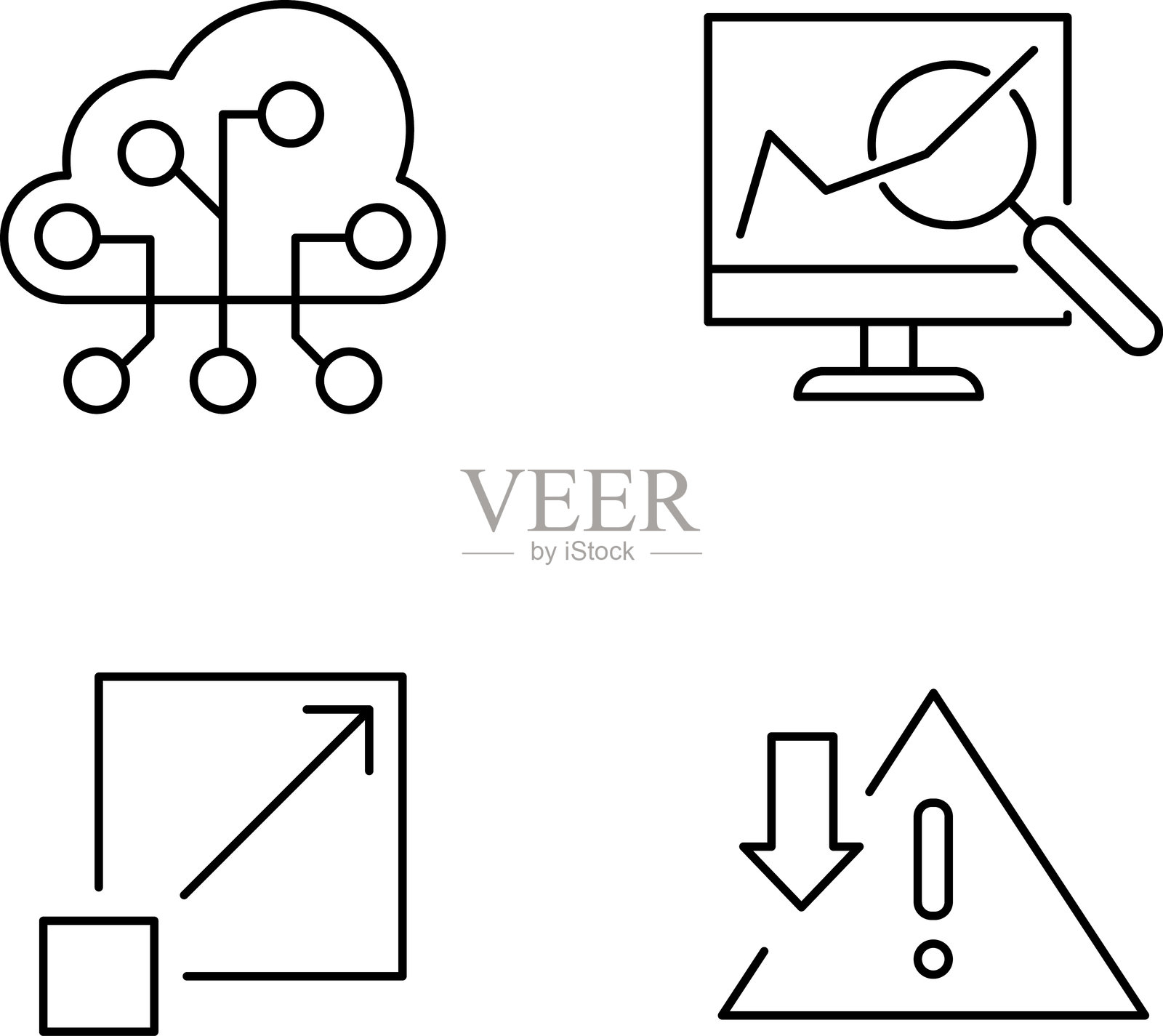 物联网图标集。扁平轮廓设计的物联网符号。智能设备。工业。人工智能。自动化机器学习，智能机器人。网络安全，商业，工业矢量插图。插画图片素材