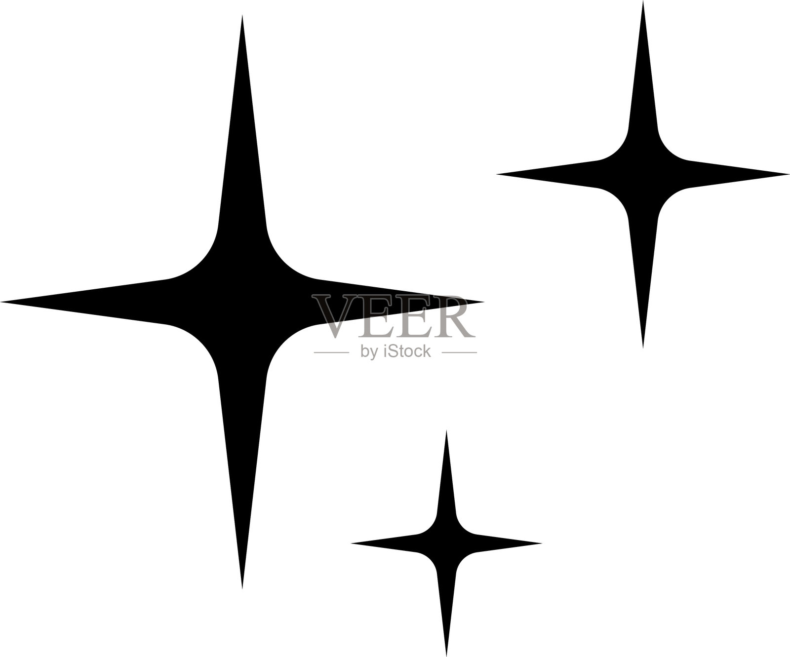 星星图标集，闪烁的星星形状符号，图标，元素。现代几何闪光黑色剪影标志矢量。插画图片素材