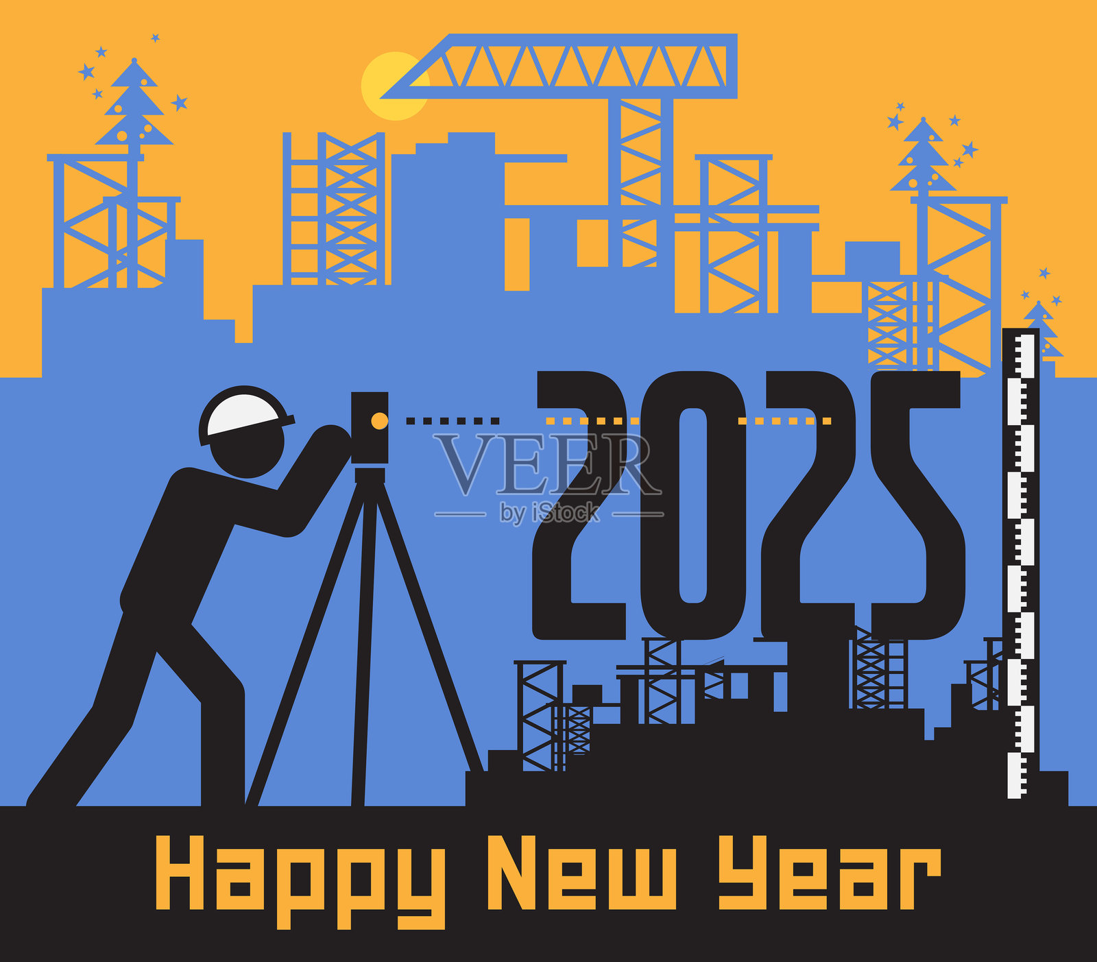 测量员在施工现场进行测量工作插画图片素材