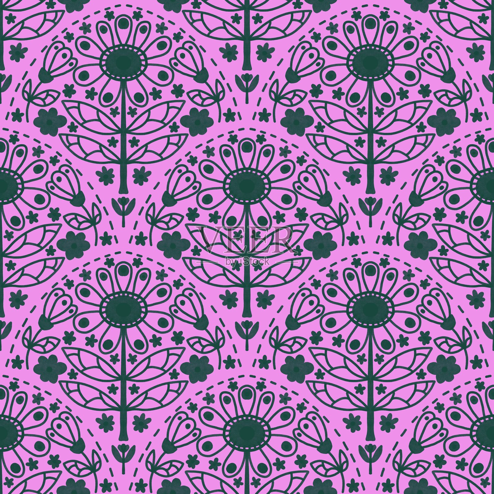 无缝夏季花卉图案印花，适用于面料和纺织品插画图片素材