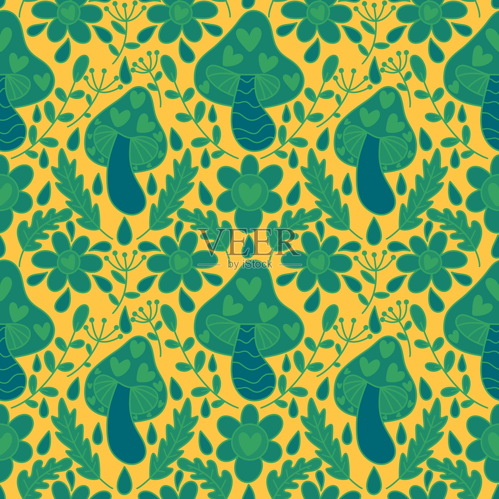 蘑菇无缝图案，适用于包装纸、面料和包装材料插画图片素材