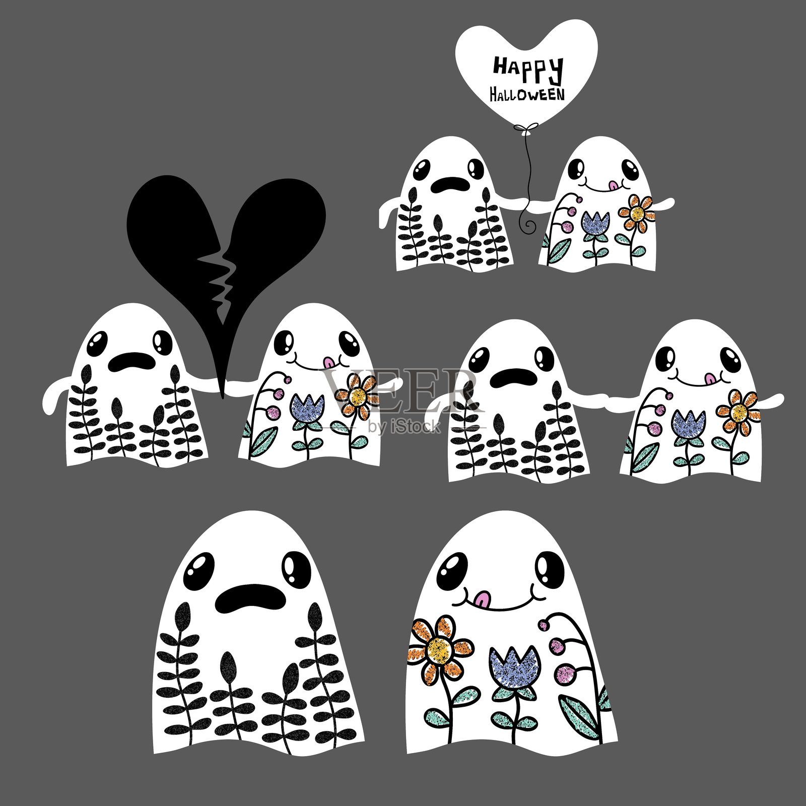 万圣节鬼魂图案，适用于面料、纺织品和包装设计插画图片素材