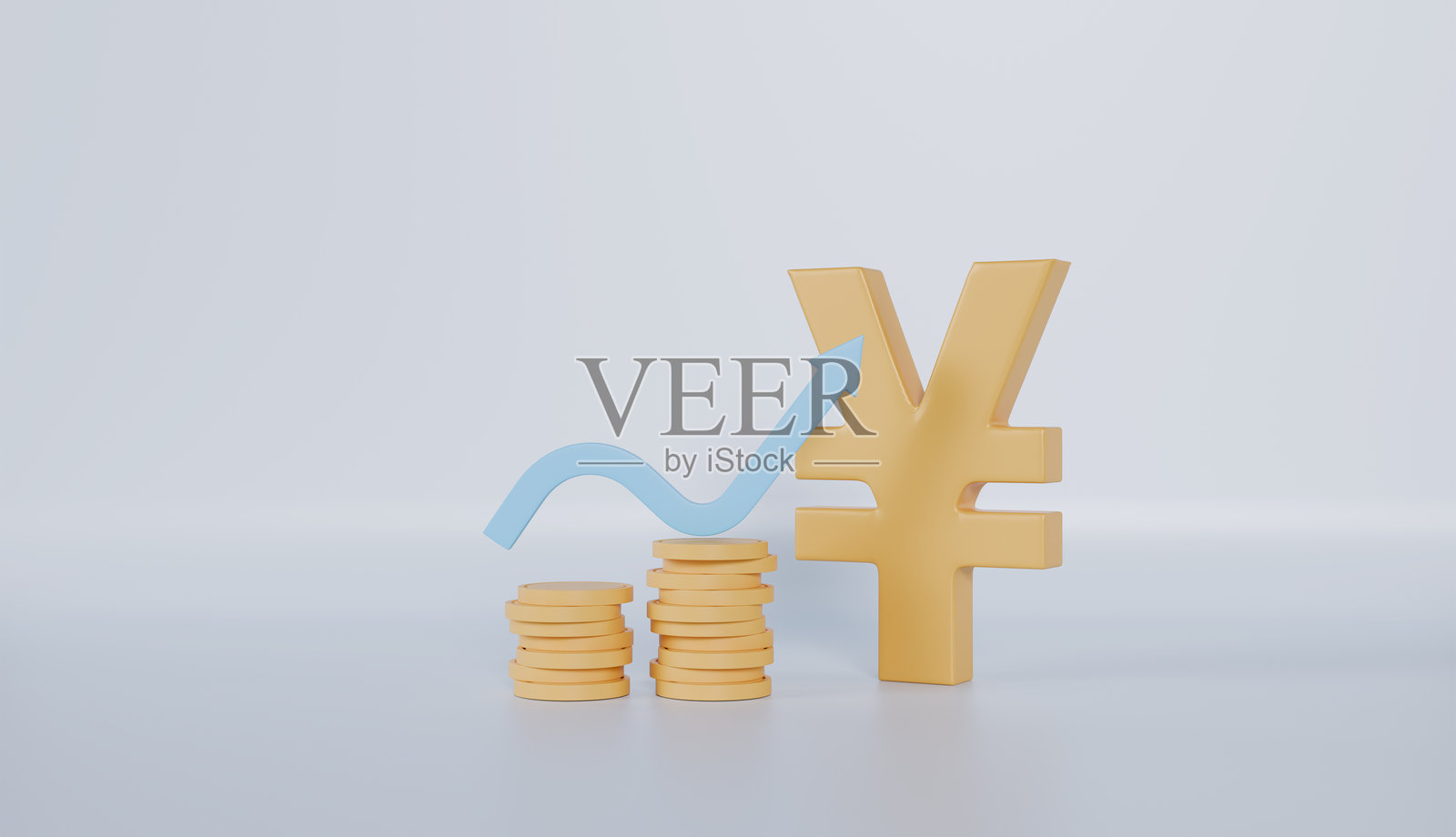 日元符号与一堆硬币和增长图表，新年财务与储蓄概念，背景独立照片摄影图片