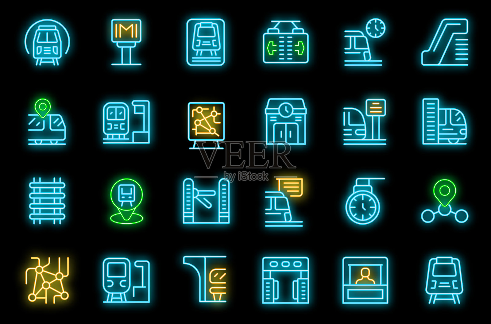 地铁站图标集矢量霓虹灯设计插画图片素材