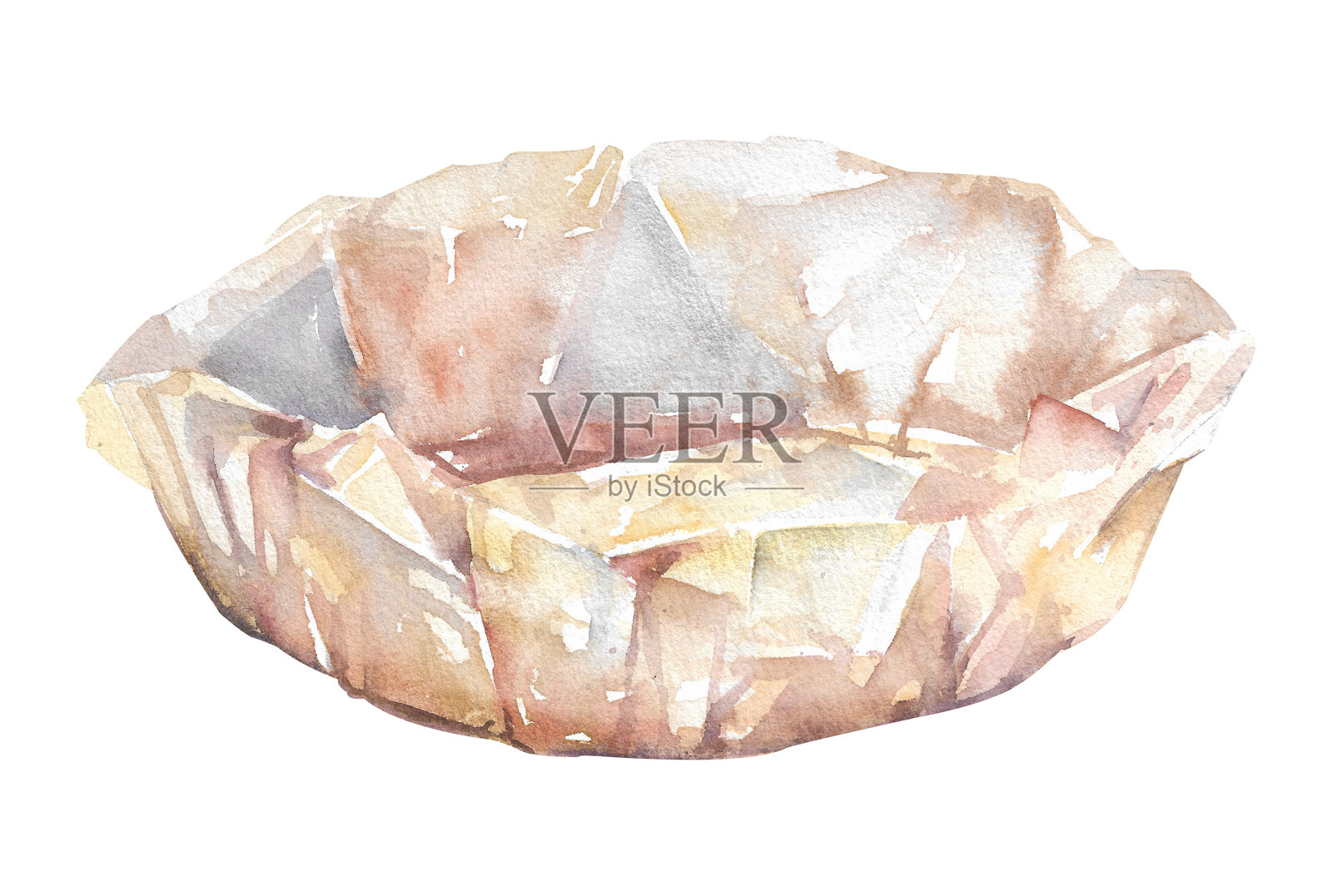 水彩纸质派盘。手绘的烘焙用羊皮纸插图，背景为白色。插画图片素材