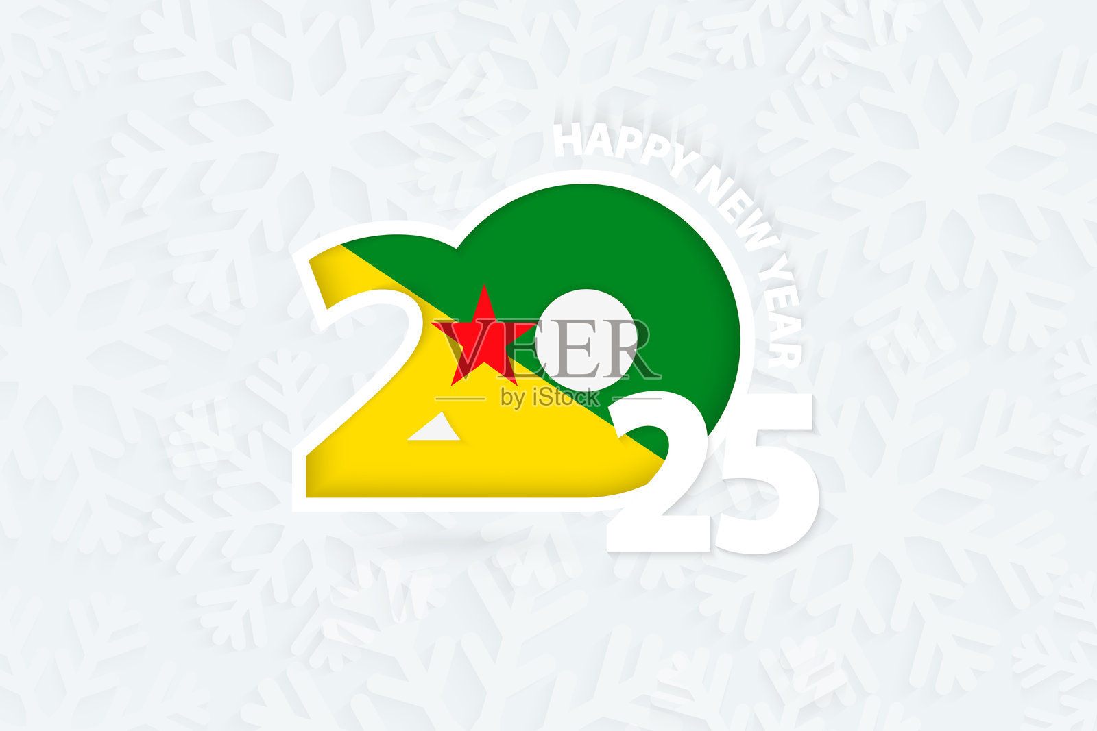 2025年法属圭亚那的新年，背景为雪花。插画图片素材