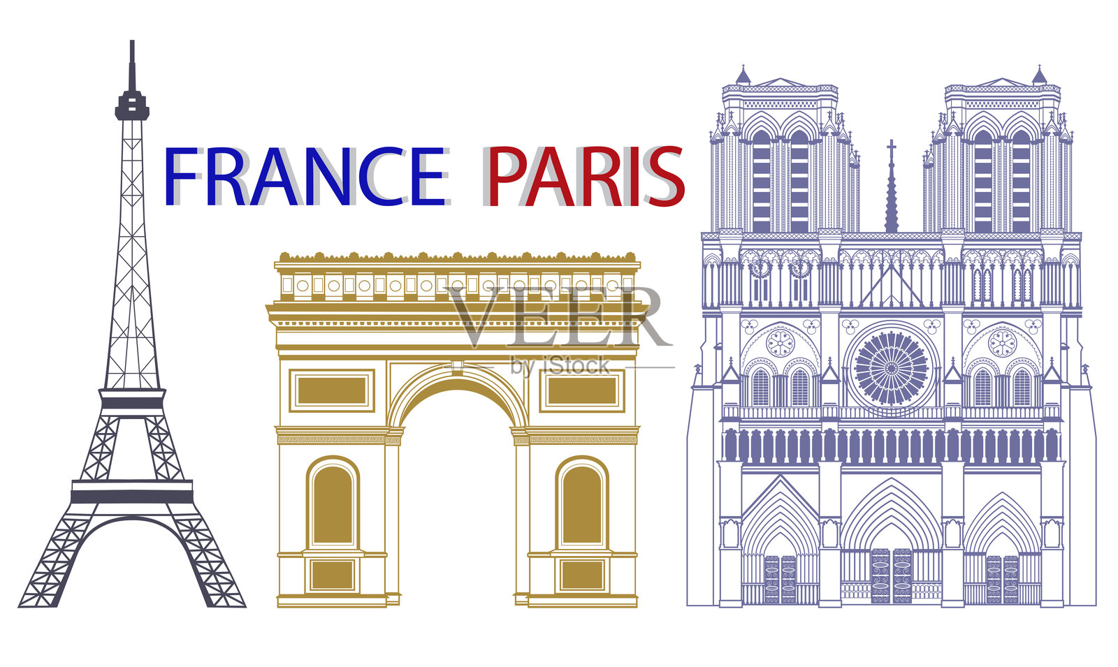 巴黎地标集合插画图片素材