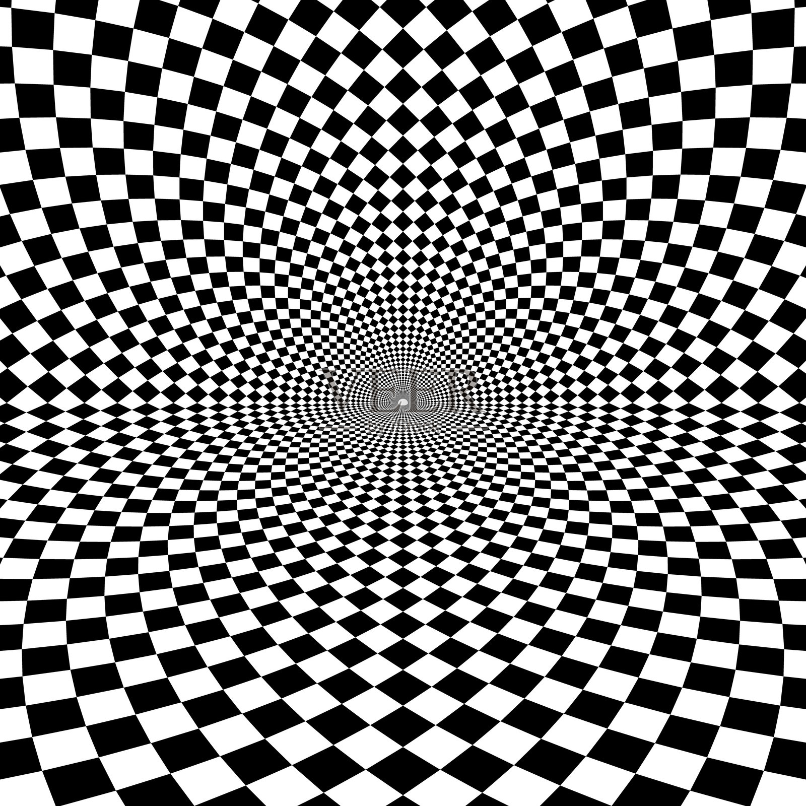 从透视角度看，黑白方格图案覆盖墙壁和地板。插画图片素材